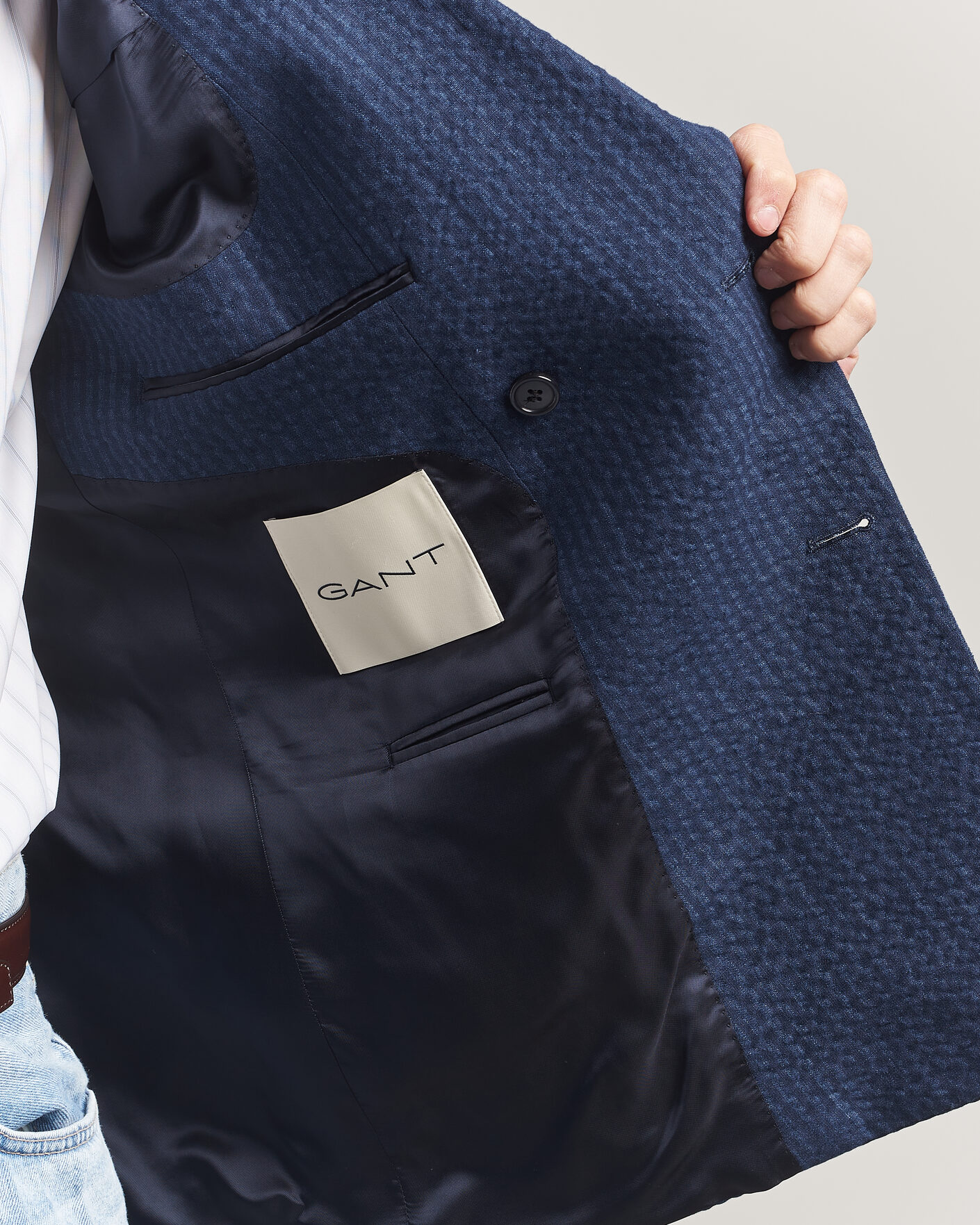 Heren | Blazers | Gant | Linen Indigo Seersucker Blazer Bid Blue