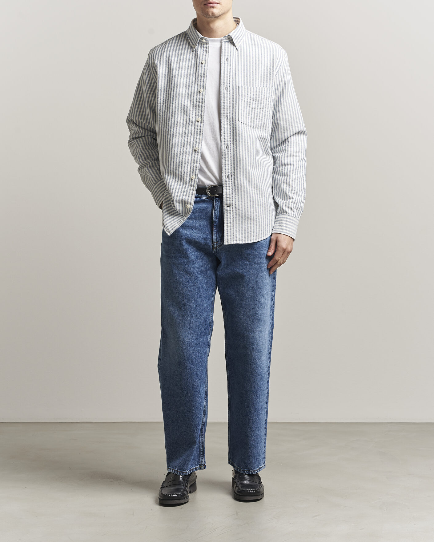 Heren | Overhemden | GANT | Regular Fit Textured Striped Shirt Vintage Blue