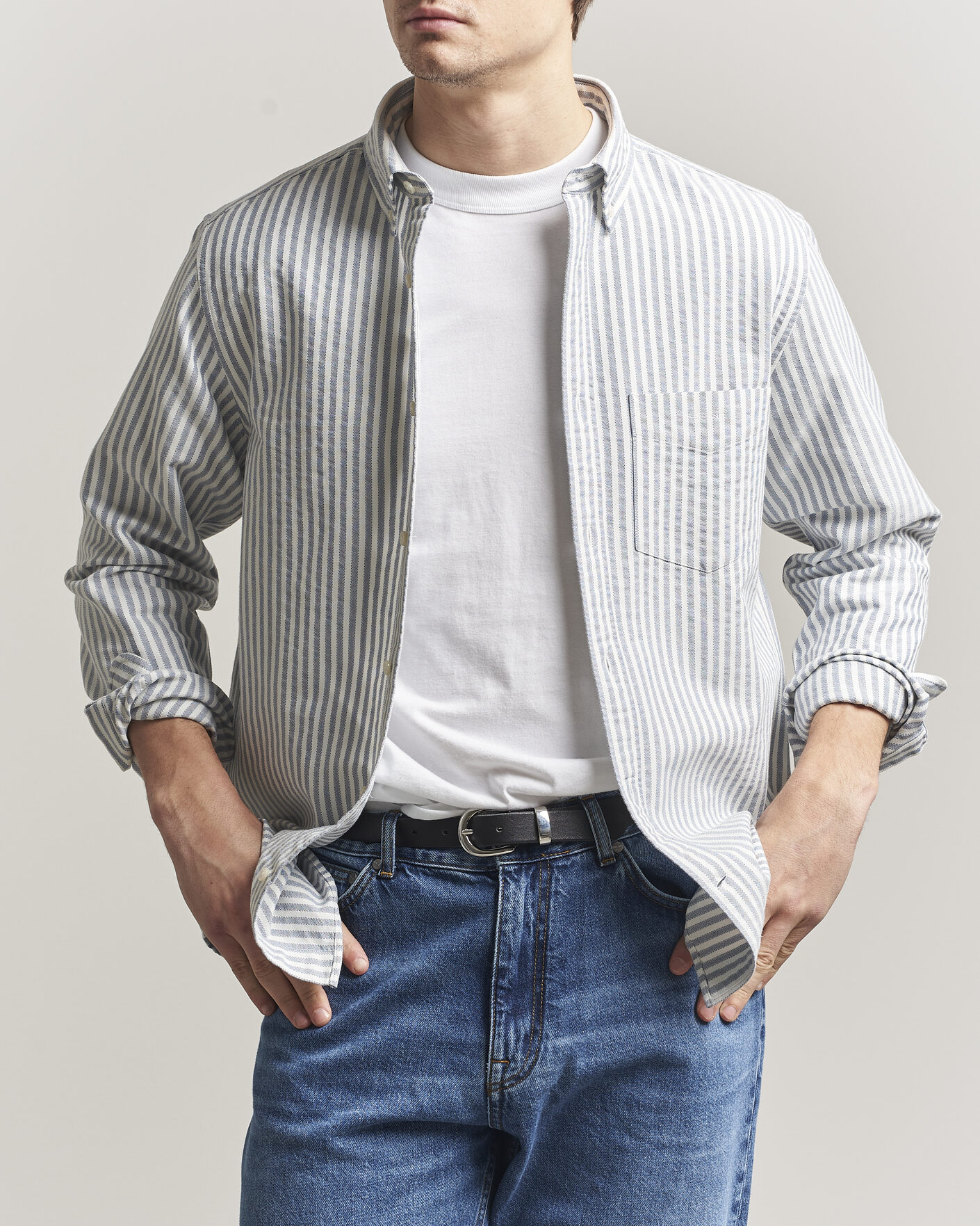 Heren | Overhemden | Gant | Regular Fit Textured Striped Shirt Vintage Blue