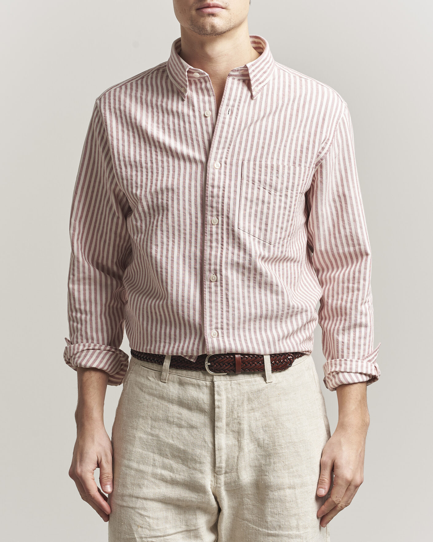 Heren | Overhemden | Gant | Regular Fit Textured Striped Shirt Rose Red