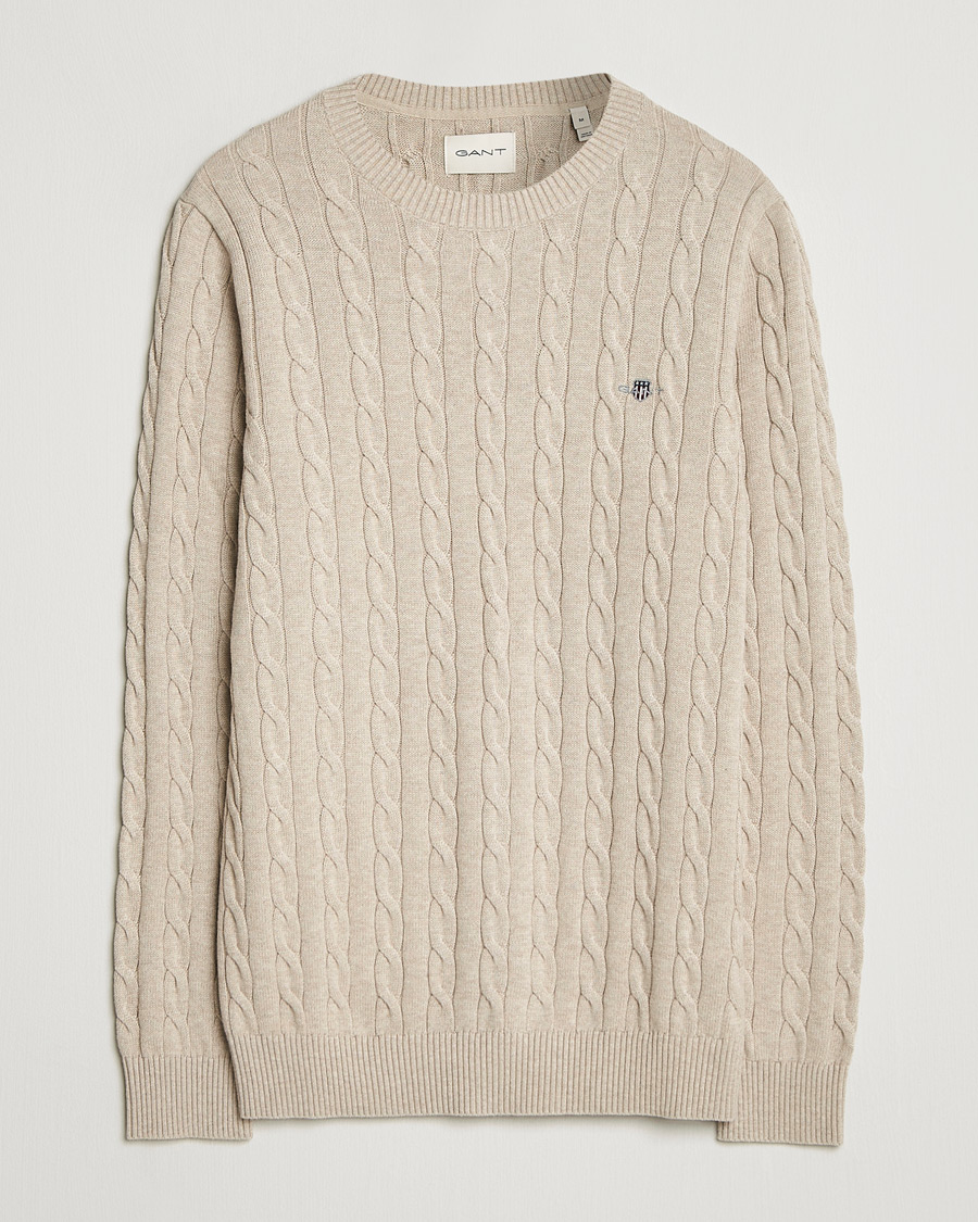 Homme | Pulls Et Tricots | GANT | Cotton Cable Crew Neck Pullover Oat Melange