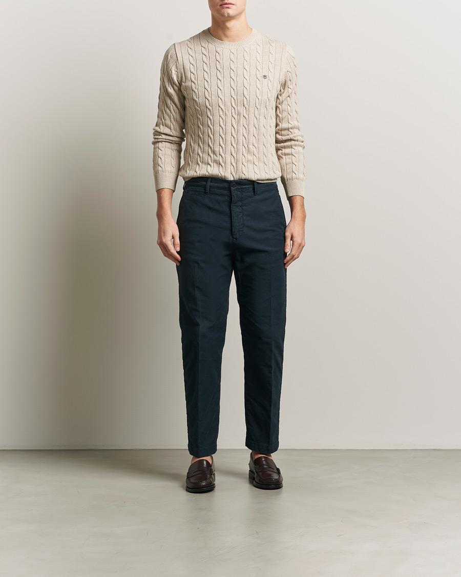 Homme | Pulls Et Tricots | GANT | Cotton Cable Crew Neck Pullover Oat Melange