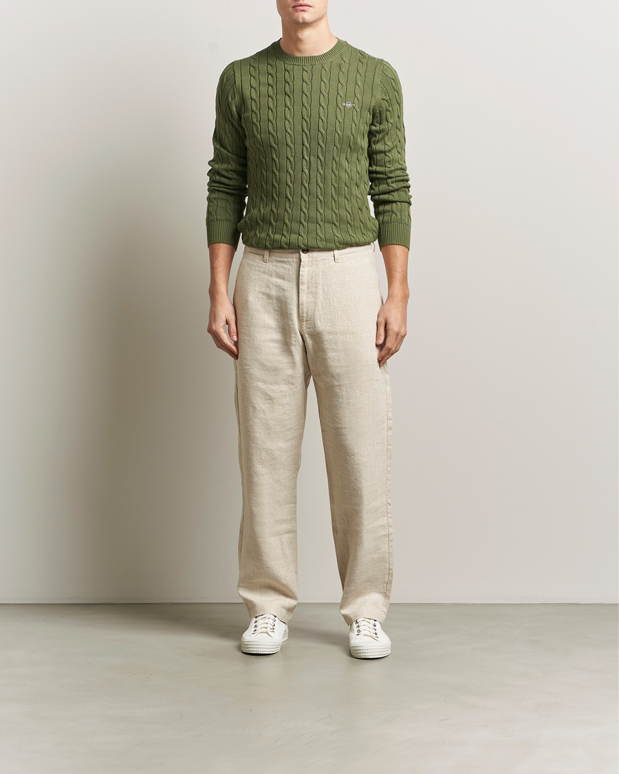 Heren | Truien | GANT | Cotton Cable Crew Neck Pullover Dry Herb Green