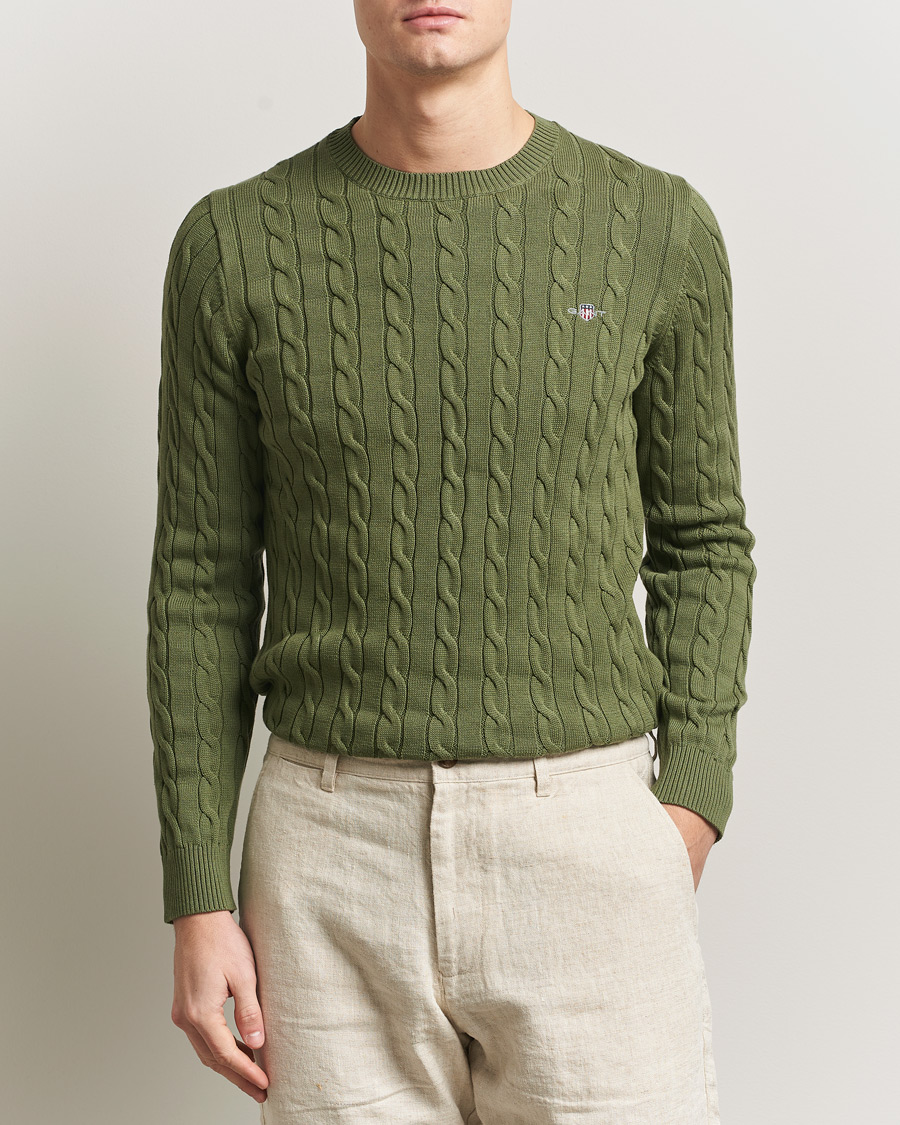 Heren | Truien | GANT | Cotton Cable Crew Neck Pullover Dry Herb Green