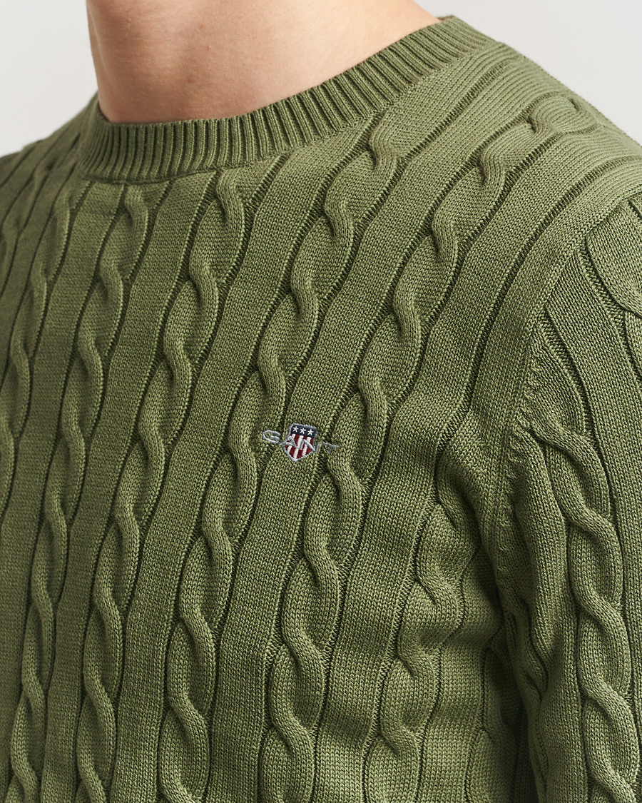 Homme | Pulls Et Tricots | Gant | Cotton Cable Crew Neck Pullover Dry Herb Green