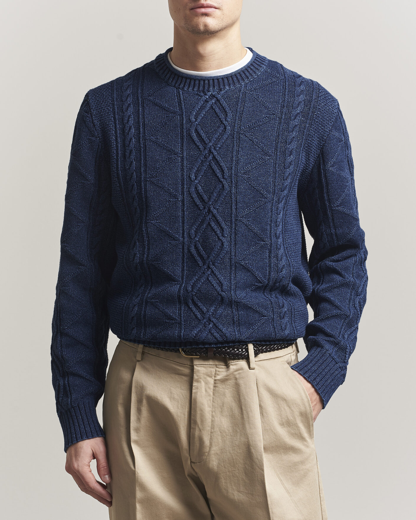 Heren | Truien | Gant | Indigo Aran Knitted Sweater Rich Navy