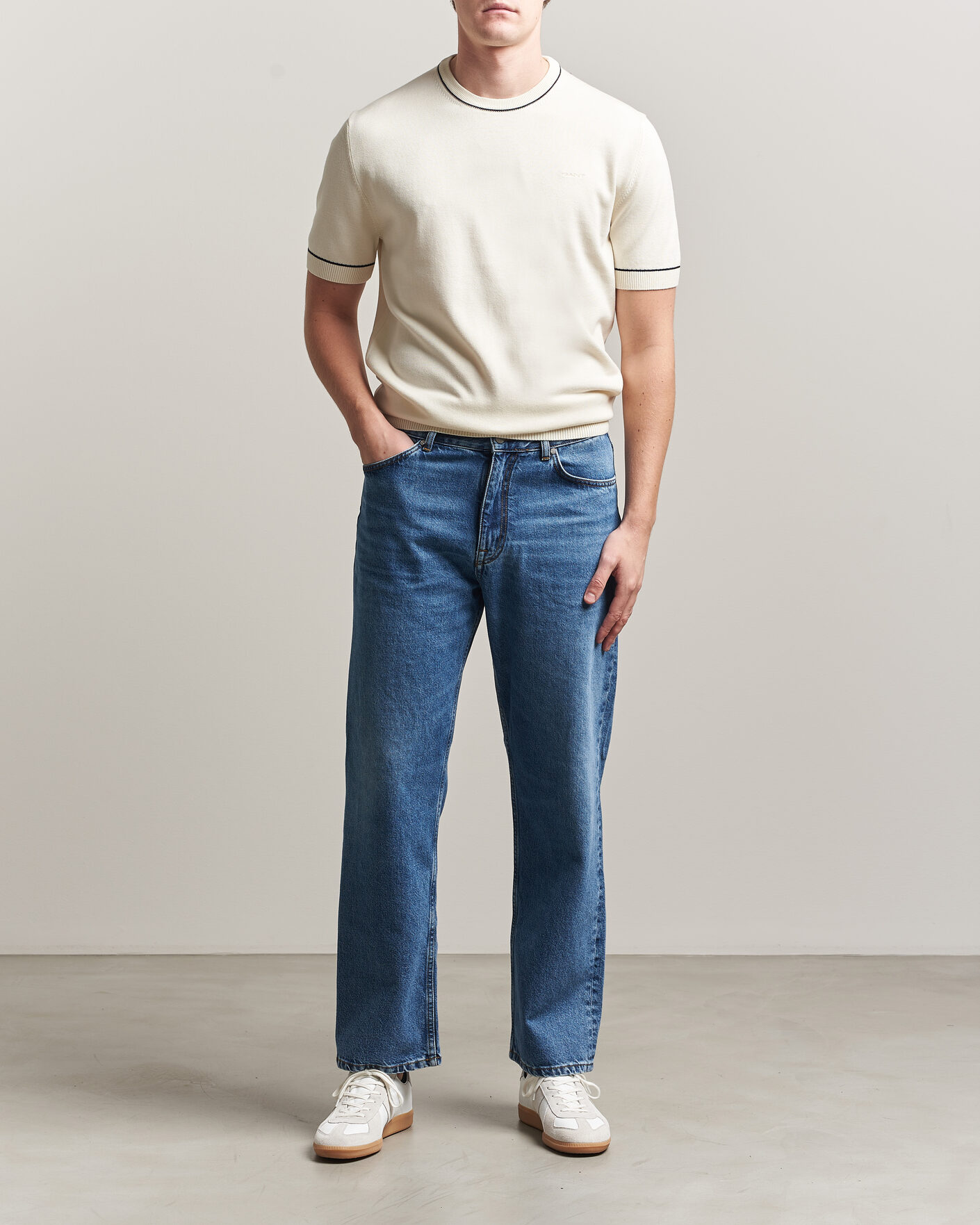Homme | T-shirts | Gant | Cotton/Model Knitted T-Shirt Cream