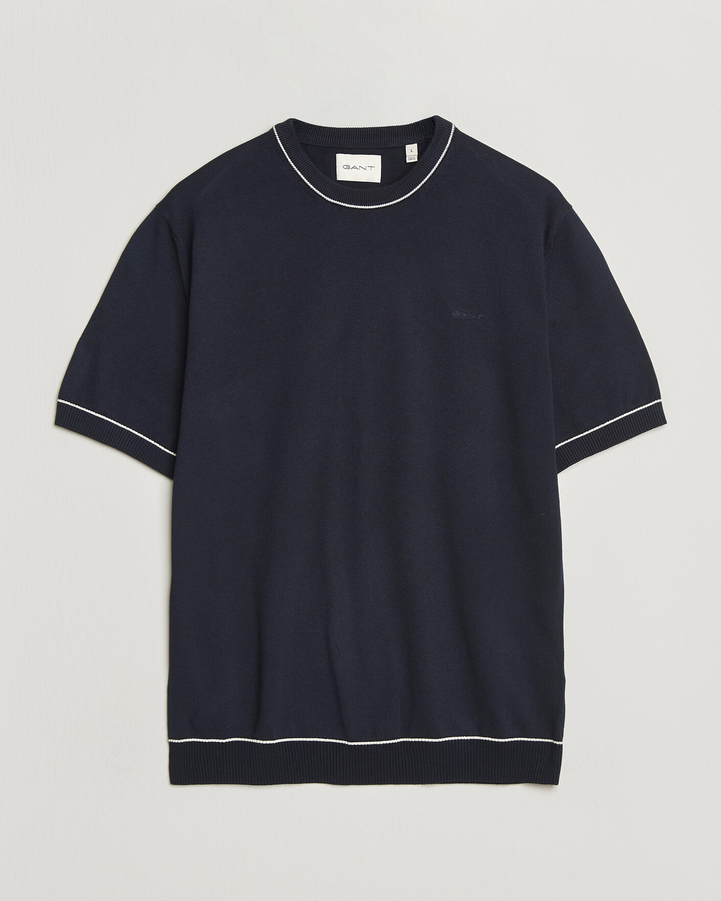 Homme | T-shirts | Gant | Cotton/Model Knitted T-Shirt Evening Blue