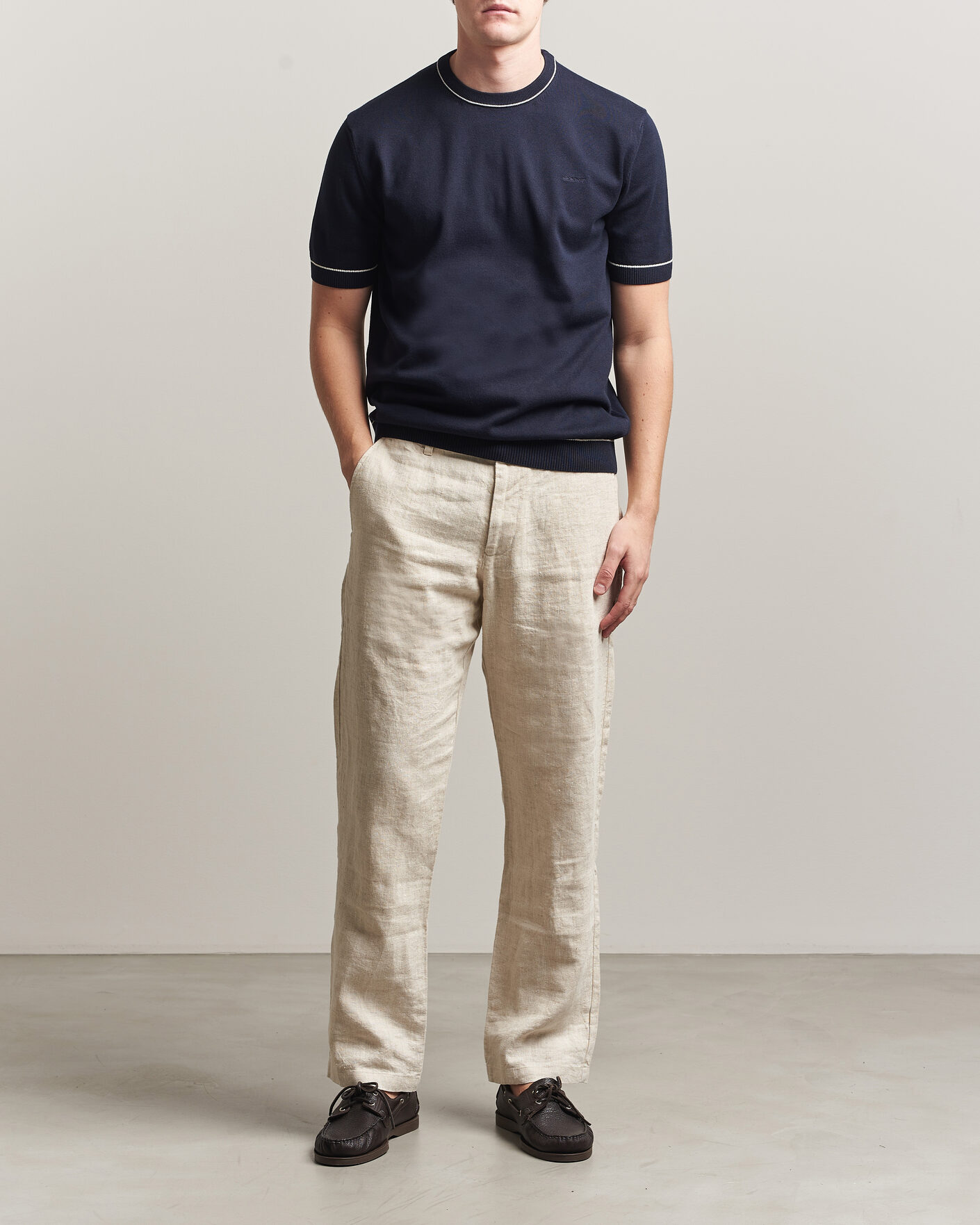 Homme | T-shirts | Gant | Cotton/Model Knitted T-Shirt Evening Blue