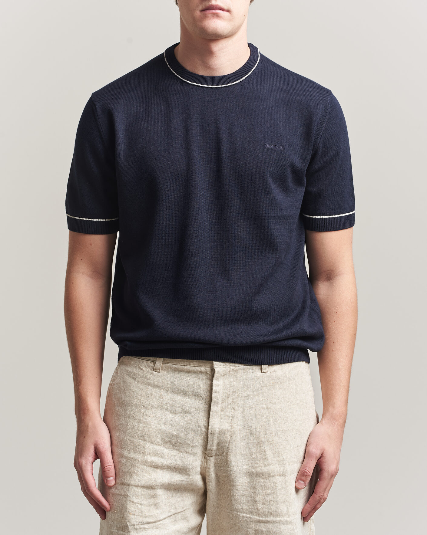 Homme | T-shirts | Gant | Cotton/Model Knitted T-Shirt Evening Blue