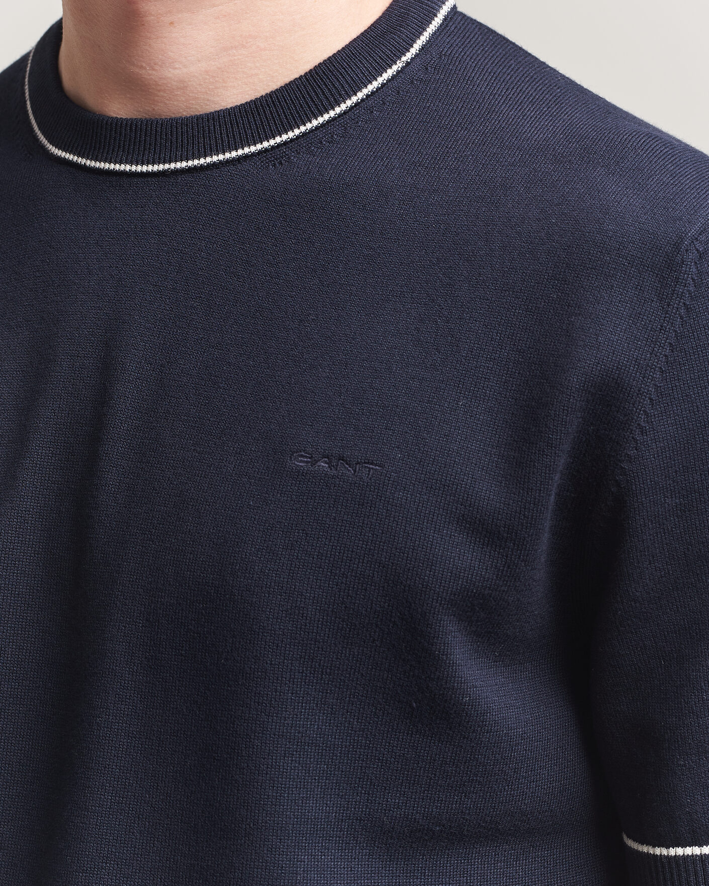 Homme | T-shirts | Gant | Cotton/Model Knitted T-Shirt Evening Blue