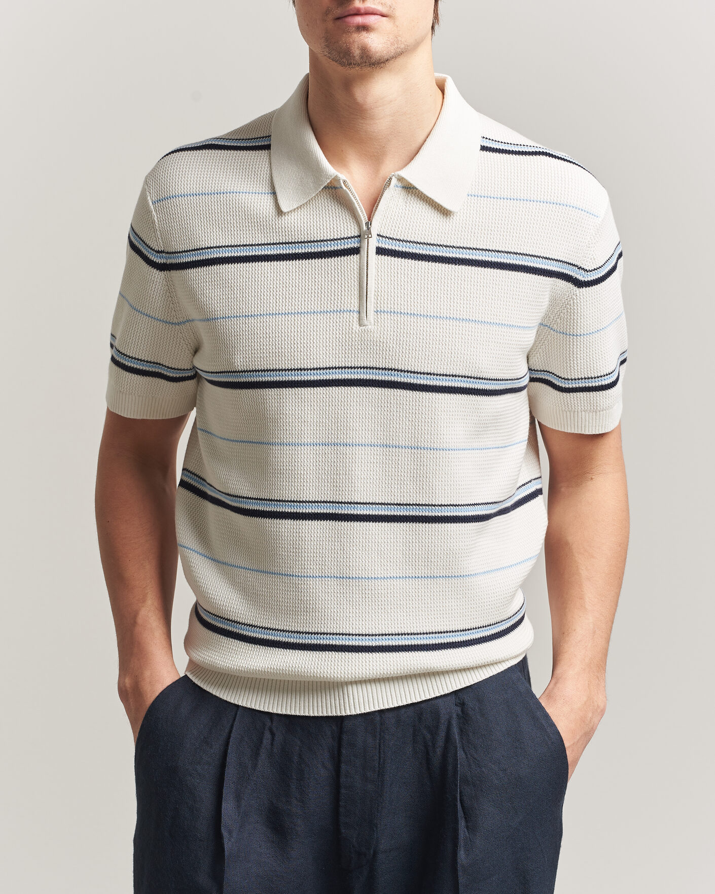 Heren | Polo's | Gant | Striped Knitted Polo Eggshell