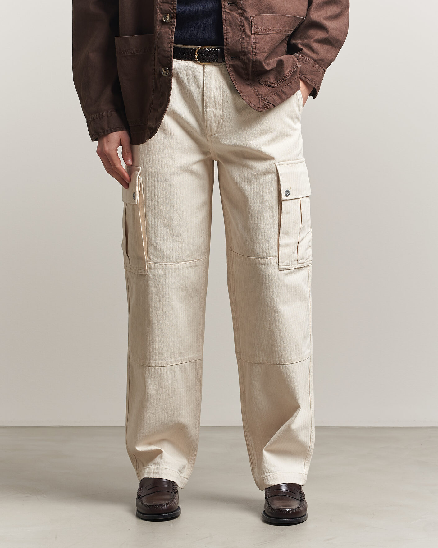 Heren | Broeken | Gant | Relaxed Fit Herringbone Cargo Pants Creamed White