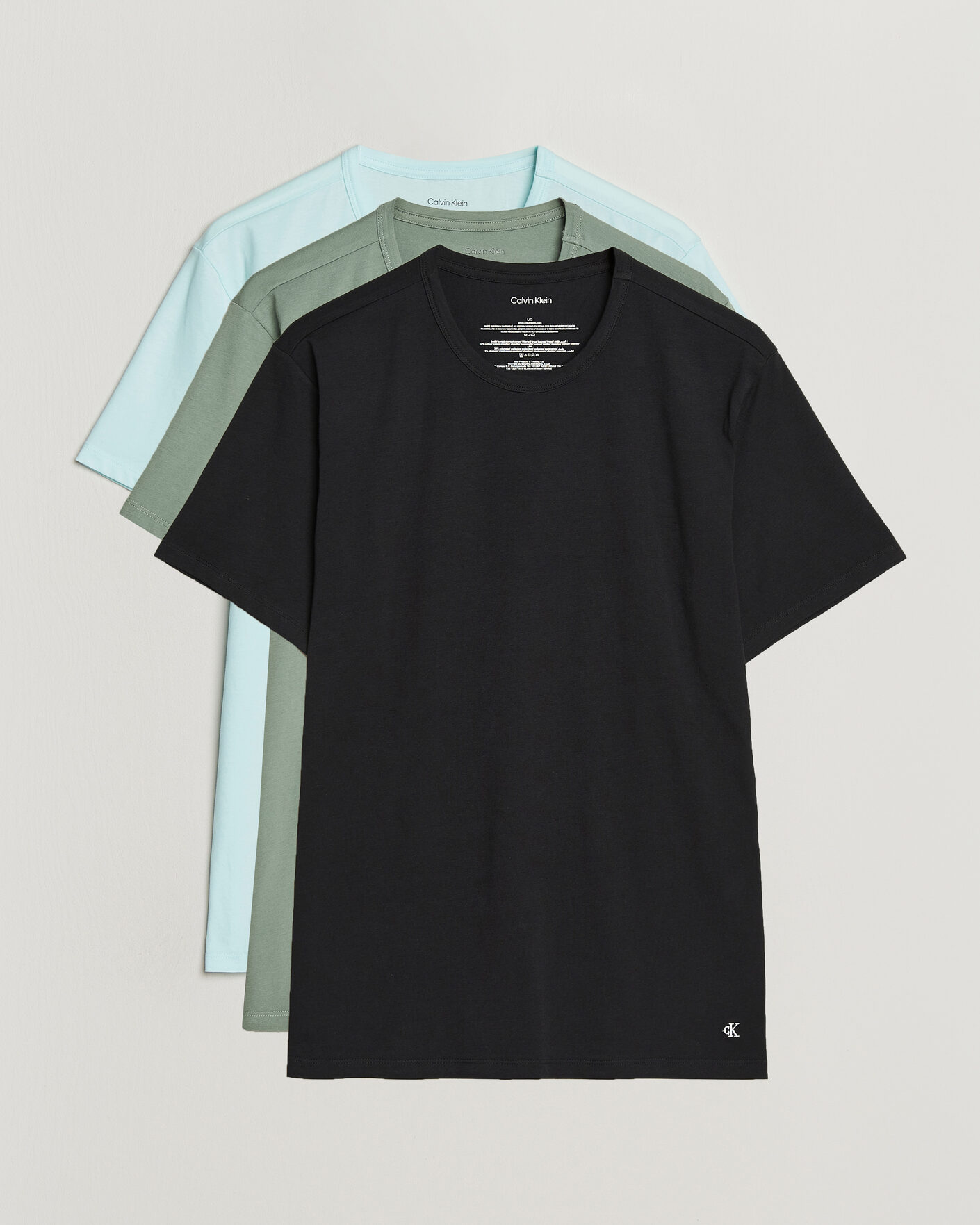 Heren | T-shirts | Calvin Klein | 3-Pack Cotton Stretch Crew Neck T-Shirt Black/Grey/Green