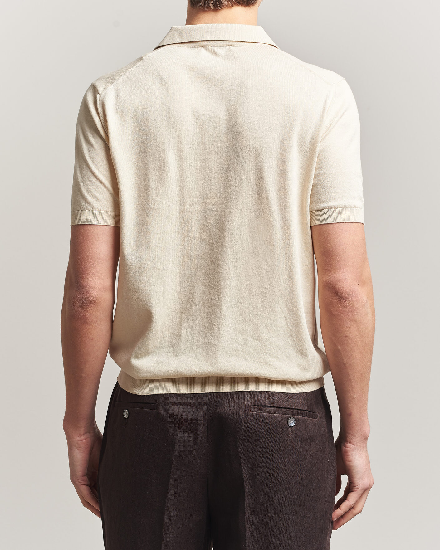 Heren | Polo's | Piacenza Cashmere | Short Sleeve Knitted Polo Off White