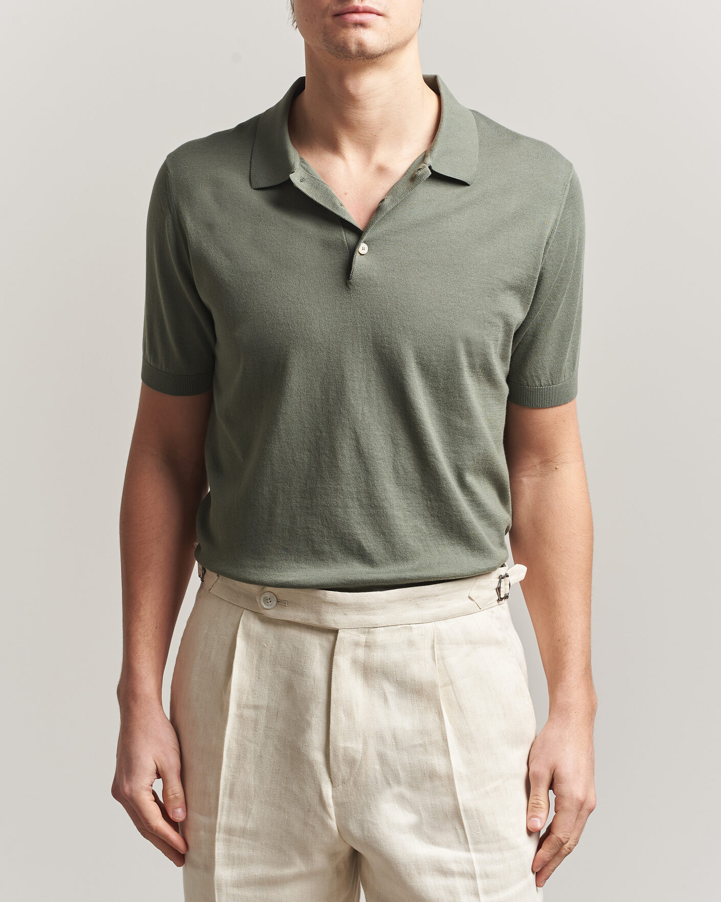 Homme | Polos | Piacenza Cashmere | Short Sleeve Knitted Polo Sage