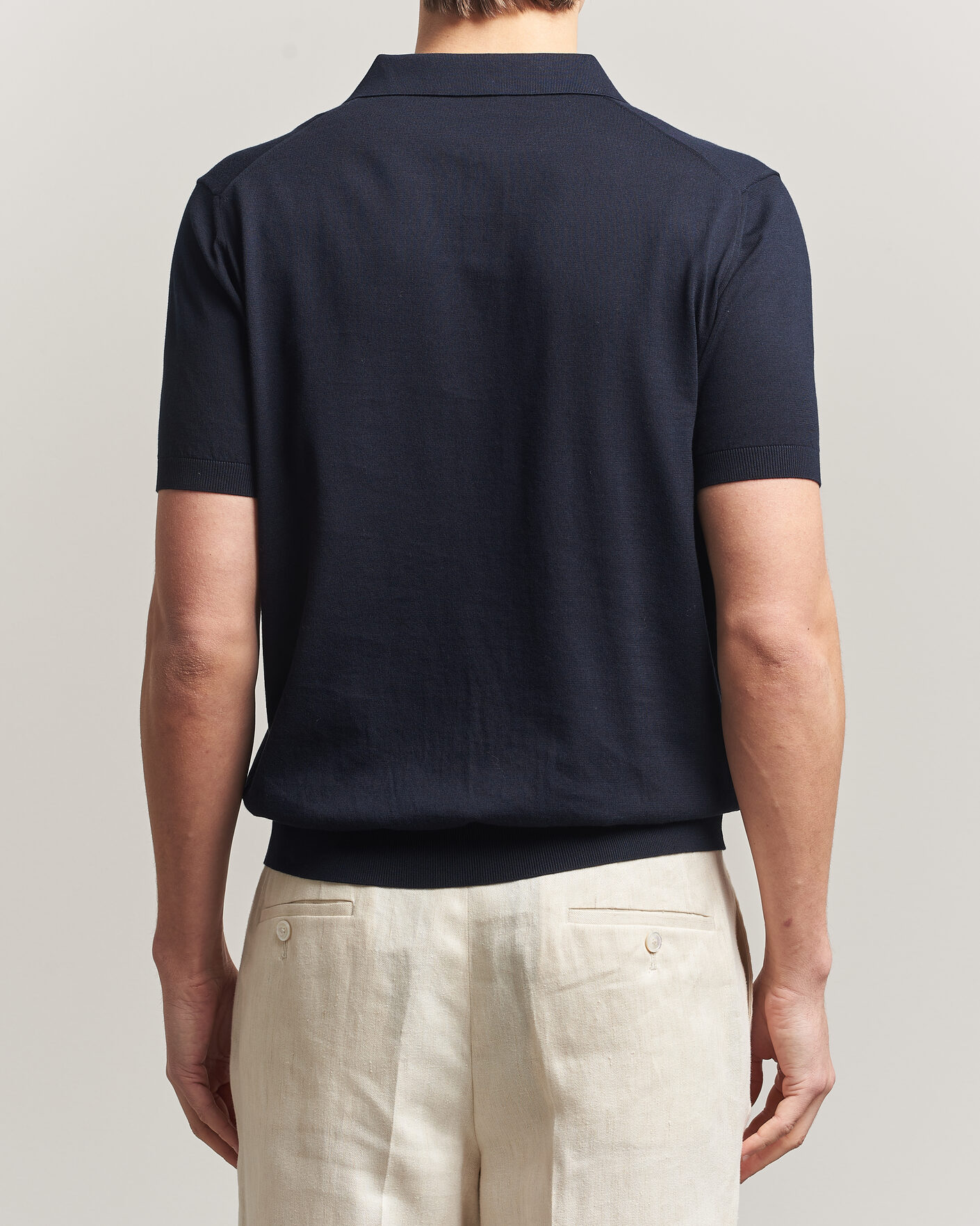 Heren | Polo's | Piacenza Cashmere | Short Sleeve Knitted Polo Navy