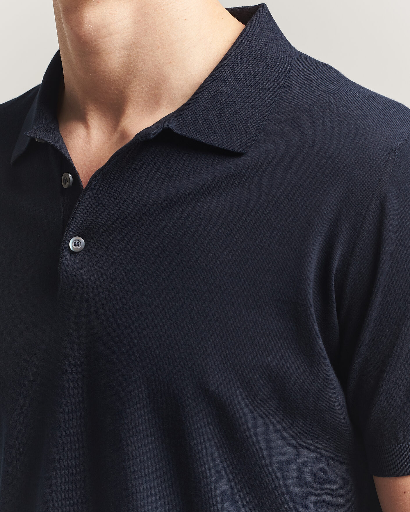 Heren | Polo's | Piacenza Cashmere | Short Sleeve Knitted Polo Navy