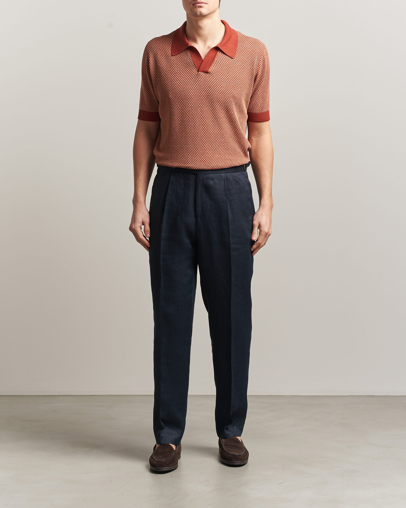 Homme | Polos | Piacenza Cashmere | Silk/Linen Honeycomb Knitted Polo Red