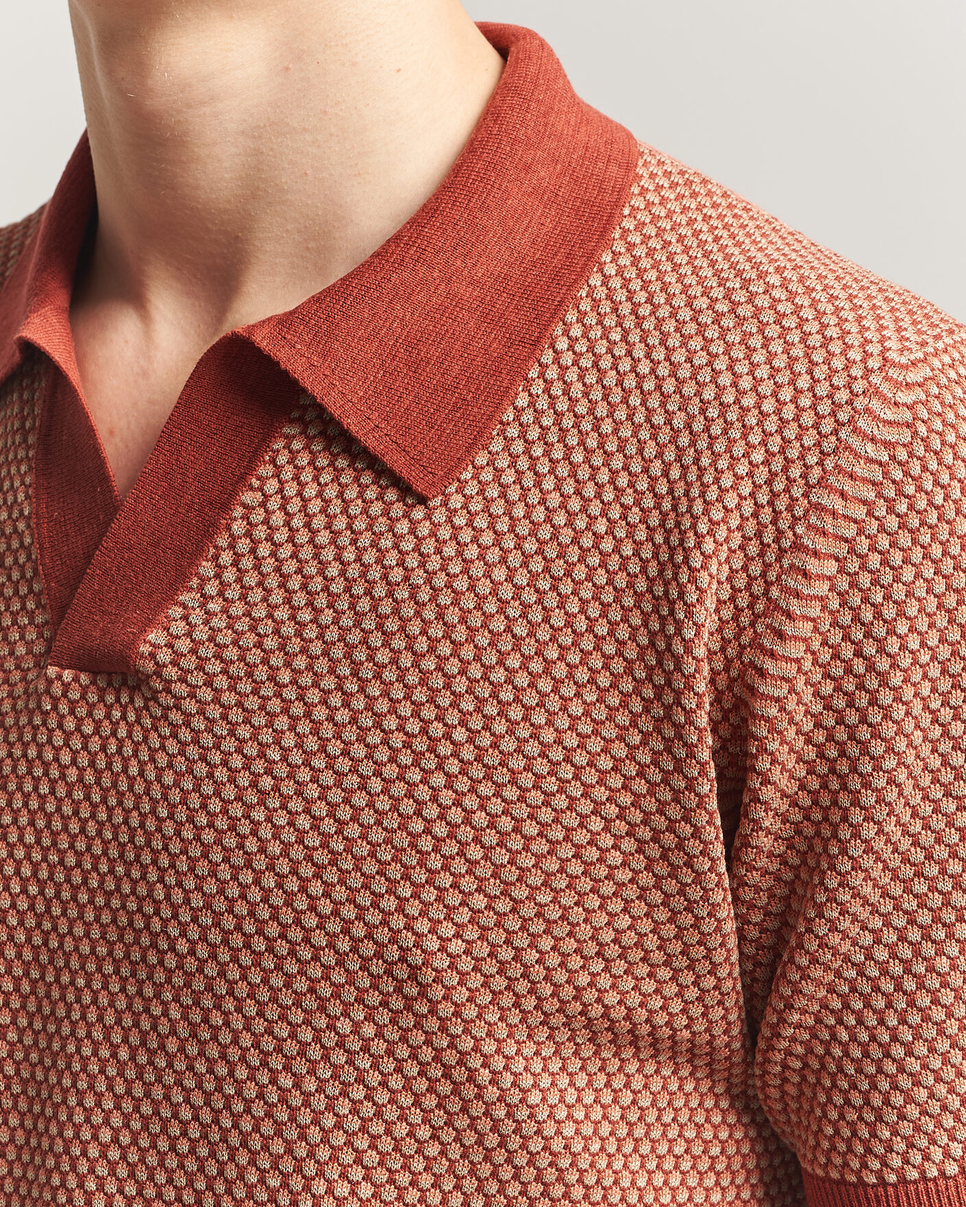 Homme | Polos | Piacenza Cashmere | Silk/Linen Honeycomb Knitted Polo Red