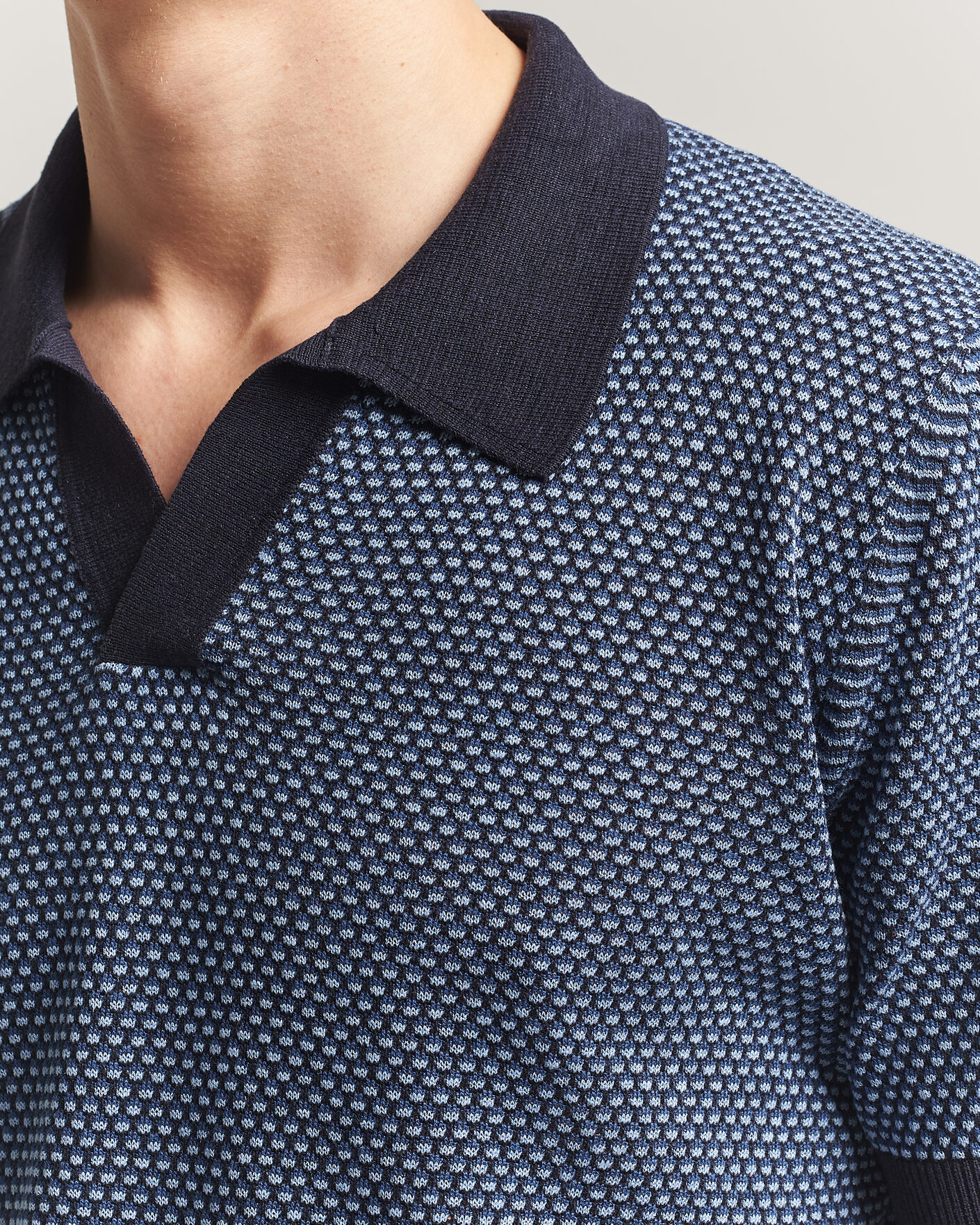 Homme | Polos | Piacenza Cashmere | Silk/Linen Honeycomb Knitted Polo Navy