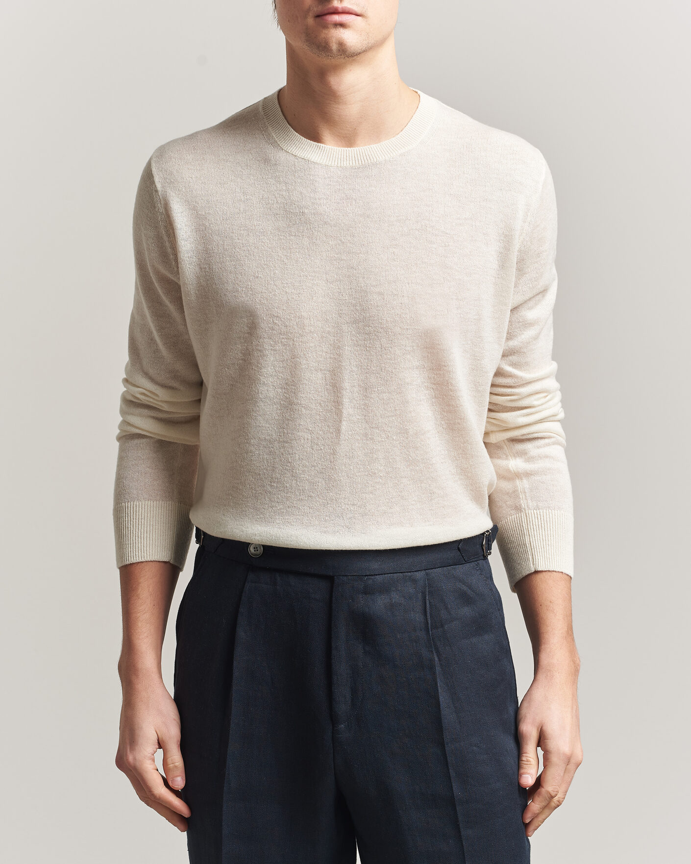 Heren | Truien | Piacenza Cashmere | Soft Silk/Cashmere Crew Neck Off White
