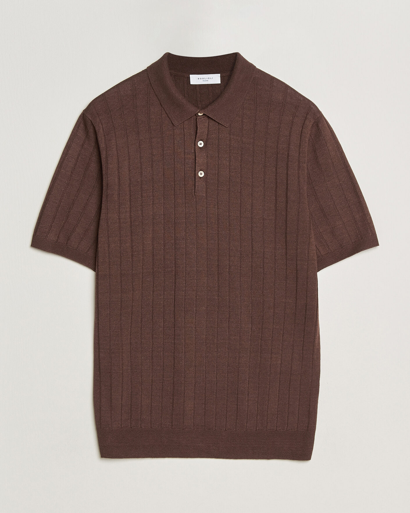 Heren | Polo's | Boglioli | Short Sleeve Knitted Rib Polo Brown