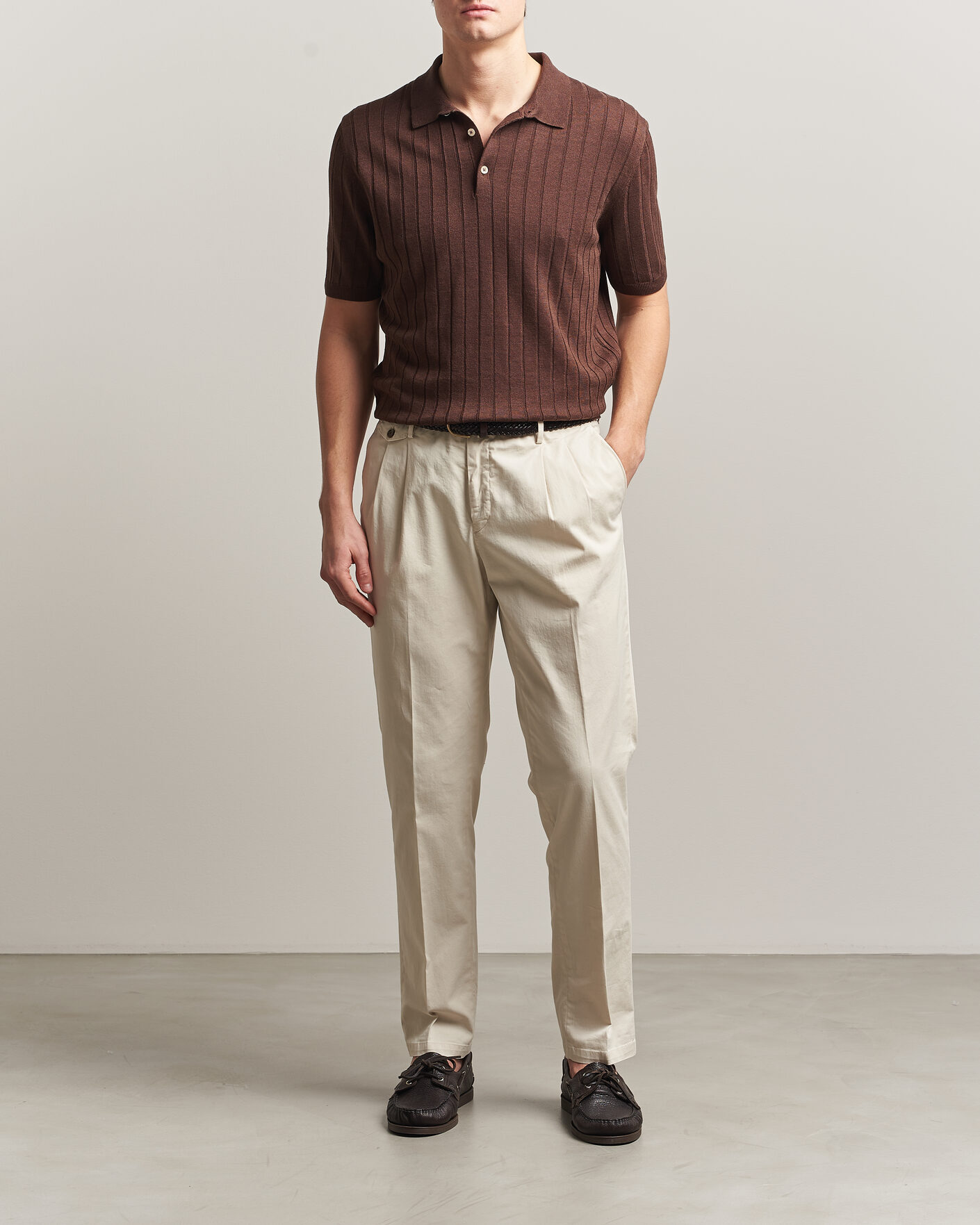 Heren | Polo's | Boglioli | Short Sleeve Knitted Rib Polo Brown
