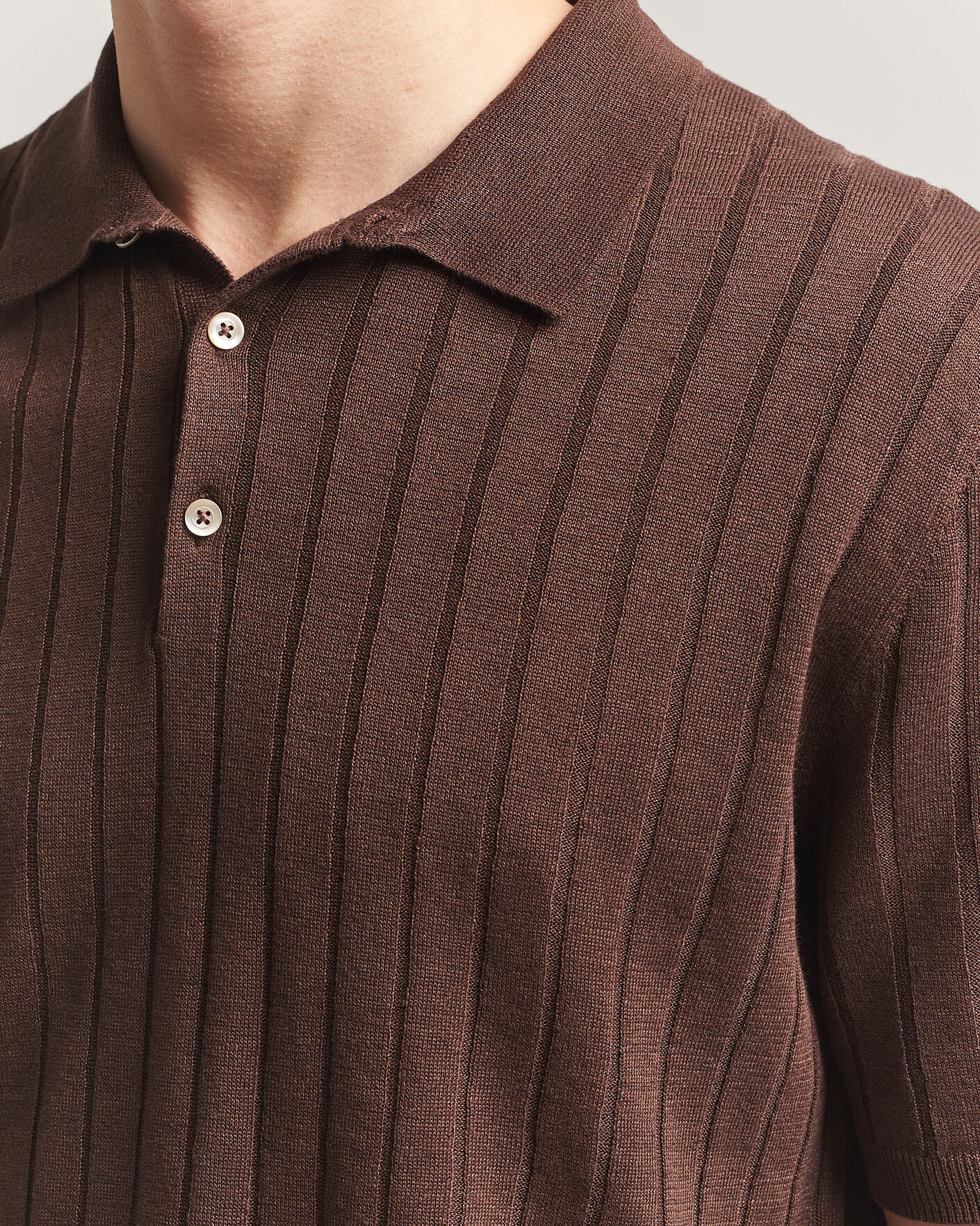 Heren | Polo's | Boglioli | Short Sleeve Knitted Rib Polo Brown
