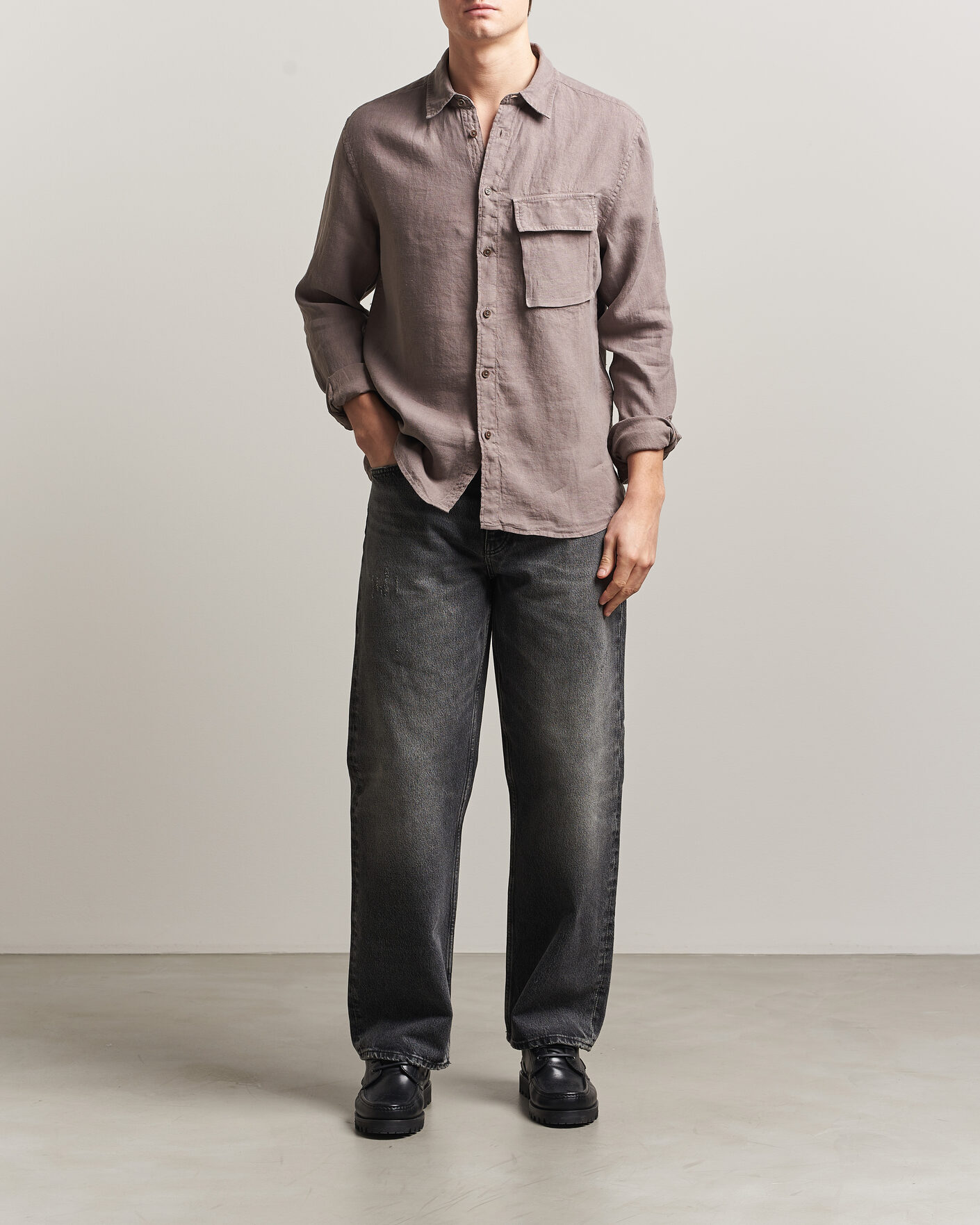 Heren | Overhemden | Belstaff | Scale Linen Shirt Asphalt 