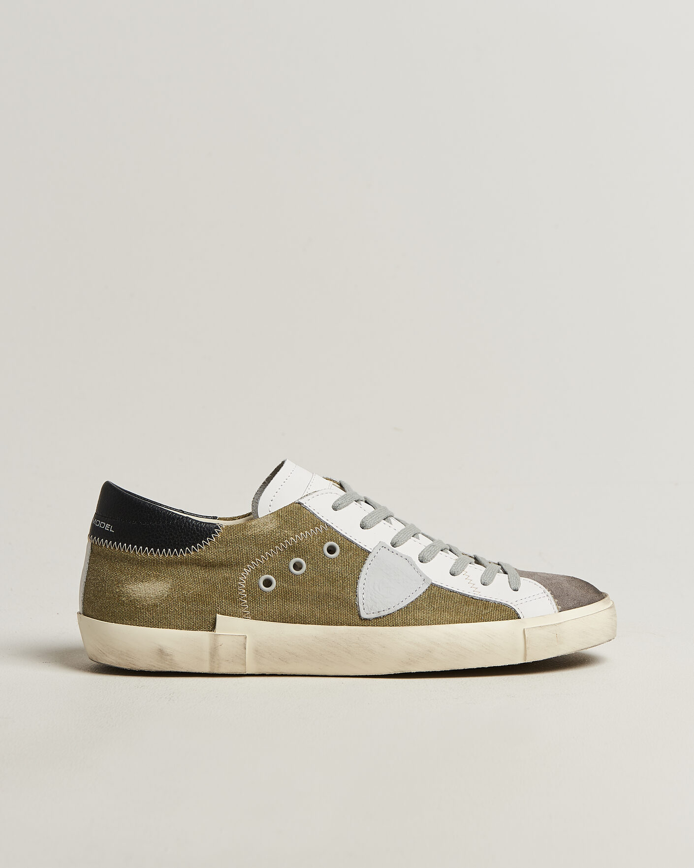 Heren | Sneakers | Philippe Model | PRSX Low Top Canvas Mix Sneaker Grey/Military