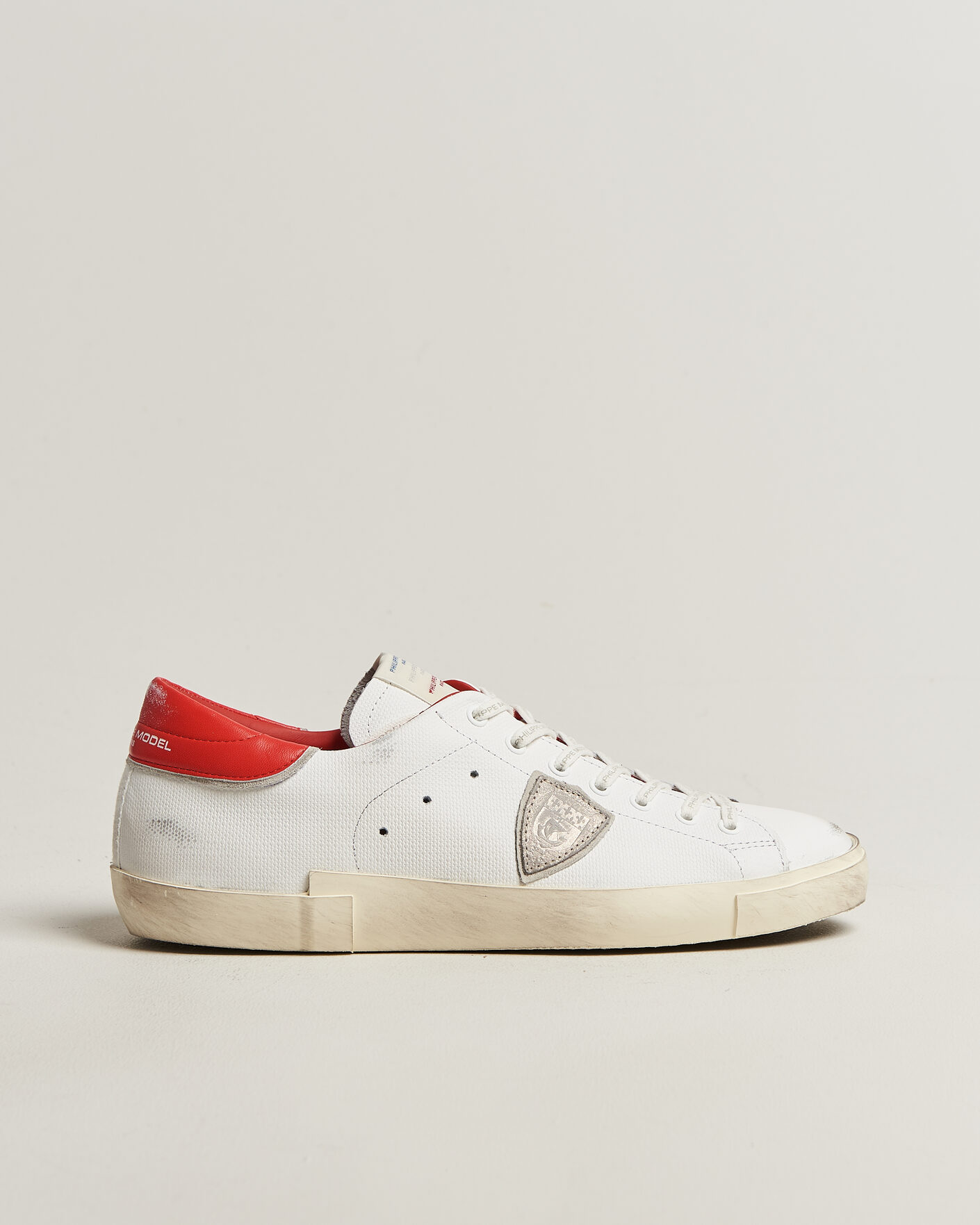 Heren | Sneakers | Philippe Model | PRSX Low Top Canvas Mix Sneaker White/Red