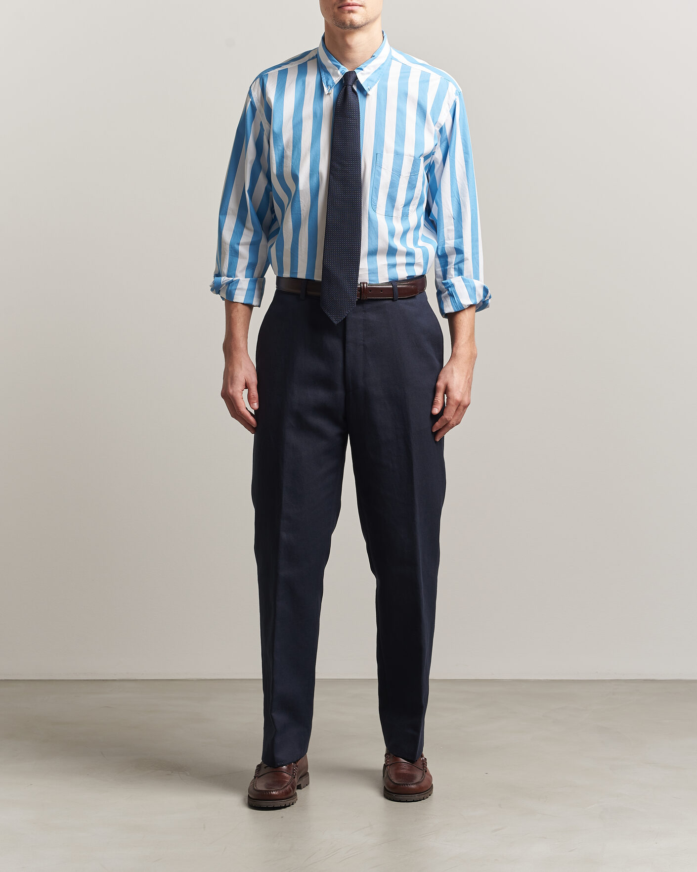 Heren | Overhemden | Kamakura Shirts | Vintage Ivy Button Down Shirt Bold Blue Stripe