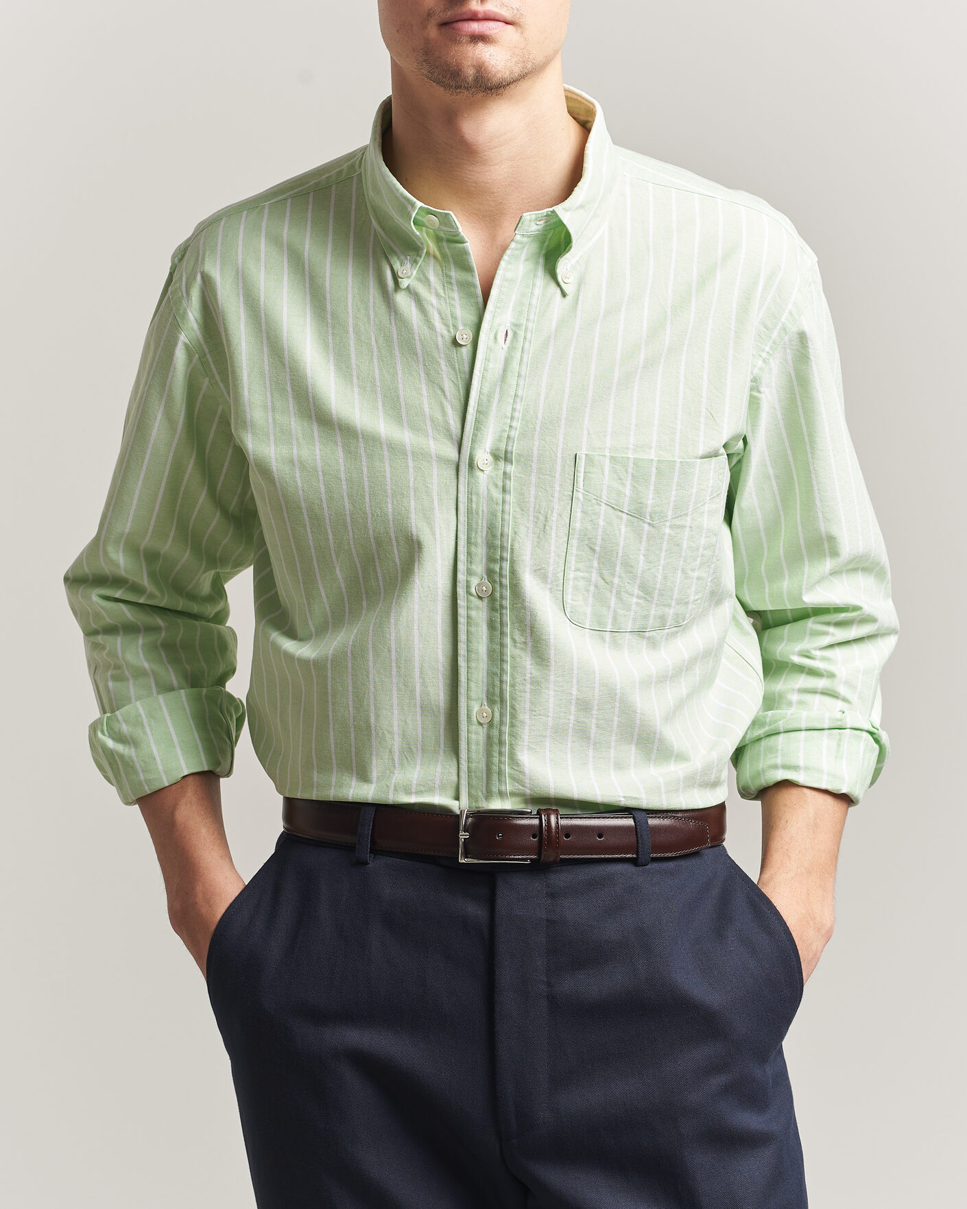 Homme | Chemises | Kamakura Shirts | Vintage Ivy Oxford BD Shirt Green Blazer Stripe