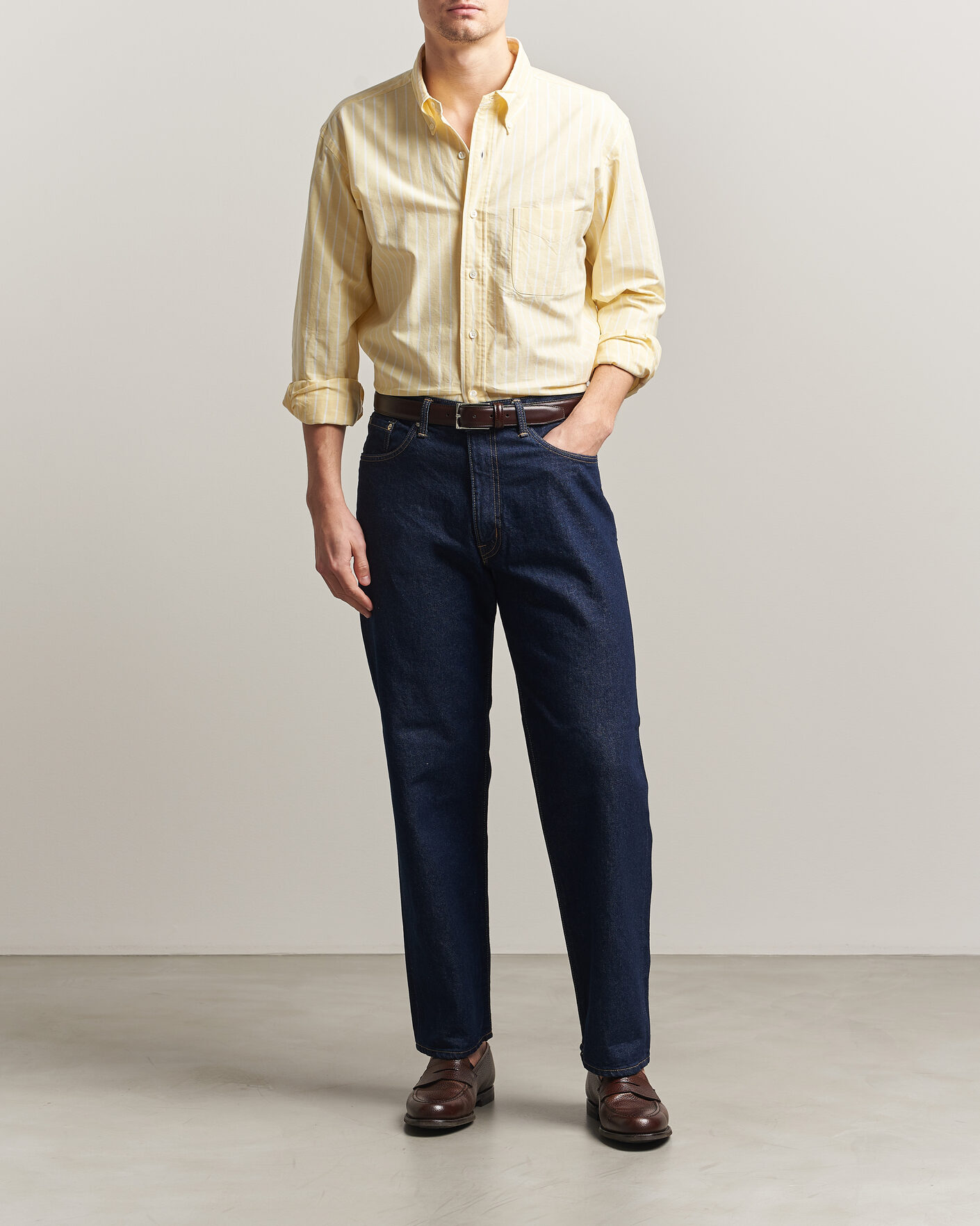 Homme | Chemises | Kamakura Shirts | Vintage Ivy Oxford BD Shirt Yellow Blazer Stripe