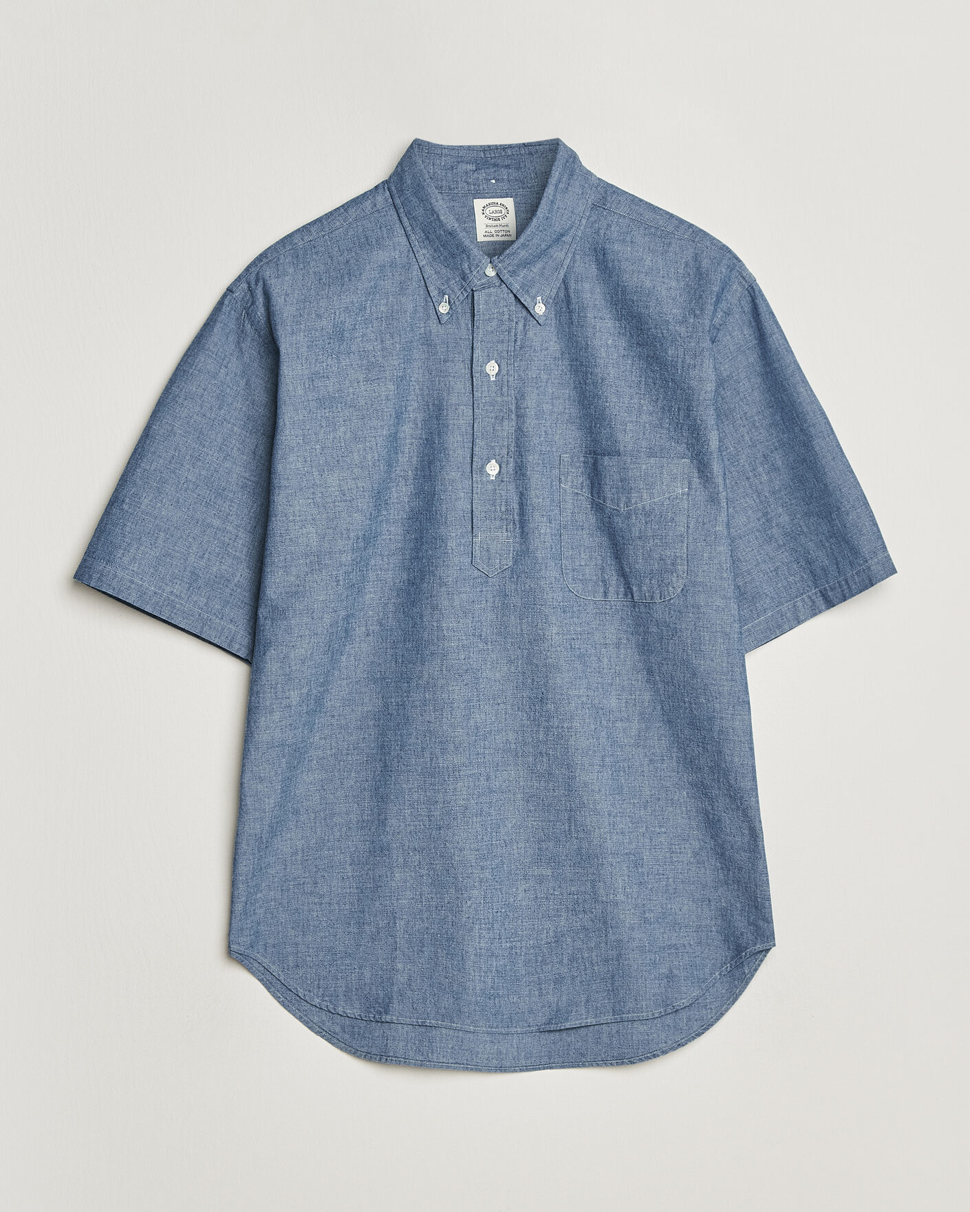 Heren | Overhemden | Kamakura Shirts | Vintage Ivy Half Sleeve Chambray Popover Blue