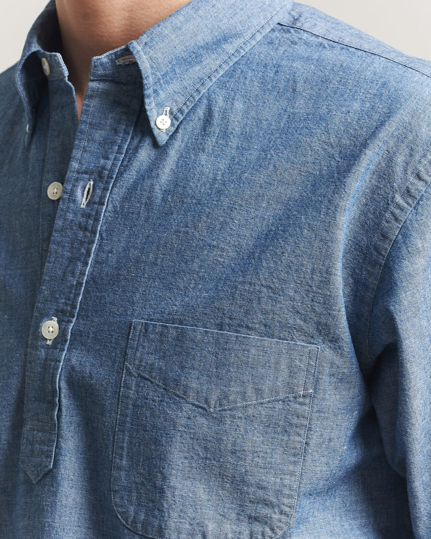 Heren | Overhemden | Kamakura Shirts | Vintage Ivy Half Sleeve Chambray Popover Blue