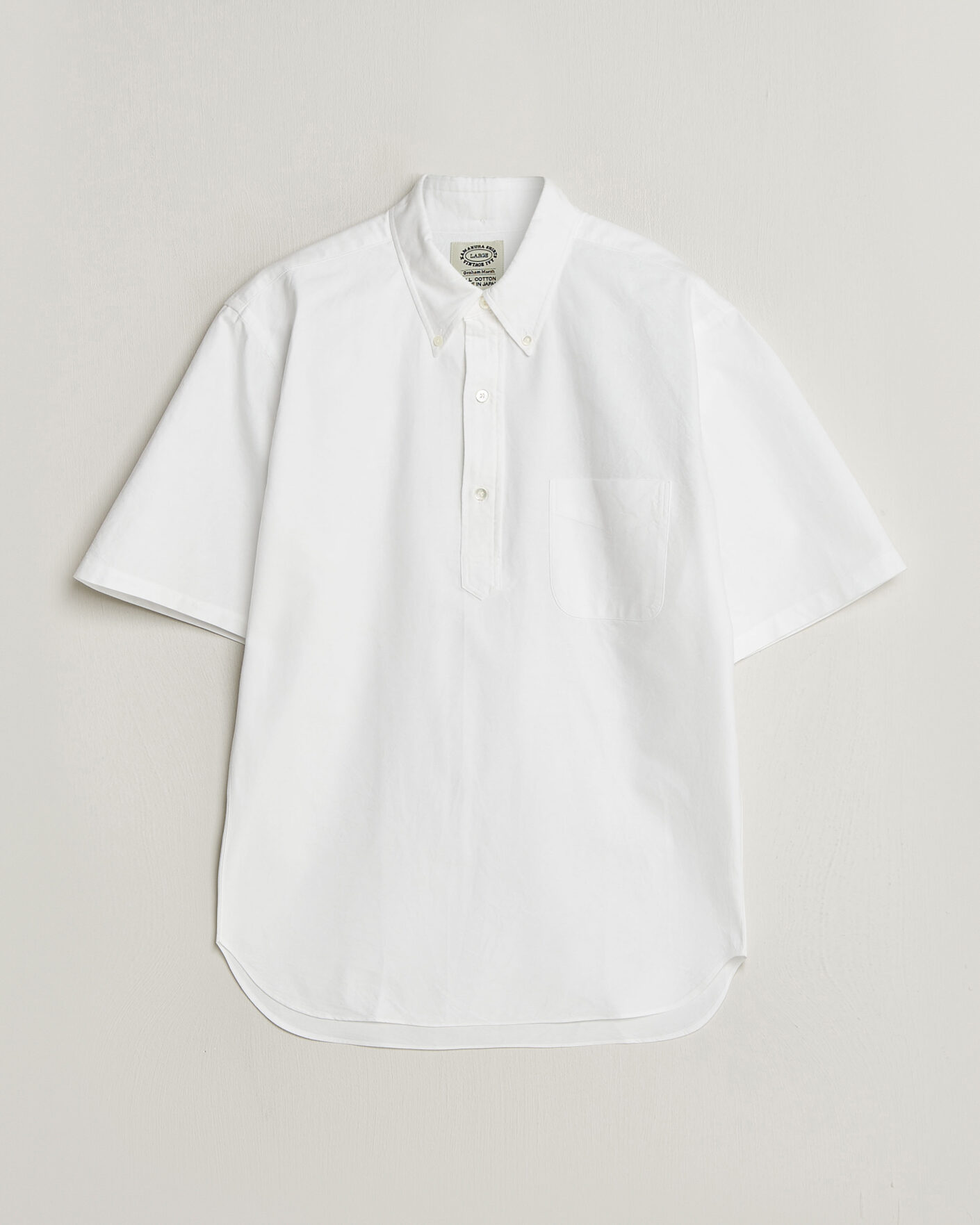 Heren | Overhemden | Kamakura Shirts | Vintage Ivy Half Sleeve Oxford Popover White