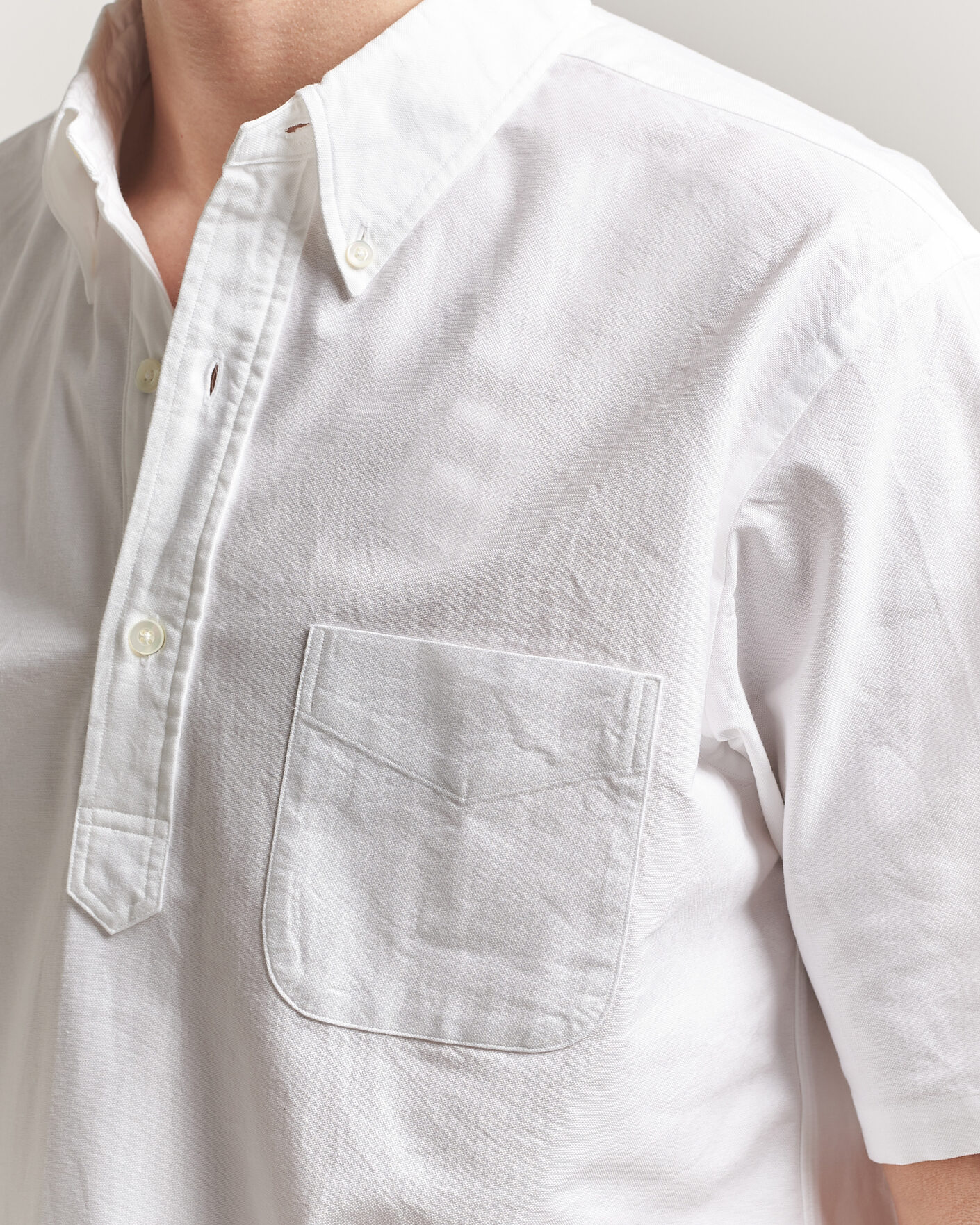 Heren | Overhemden | Kamakura Shirts | Vintage Ivy Half Sleeve Oxford Popover White