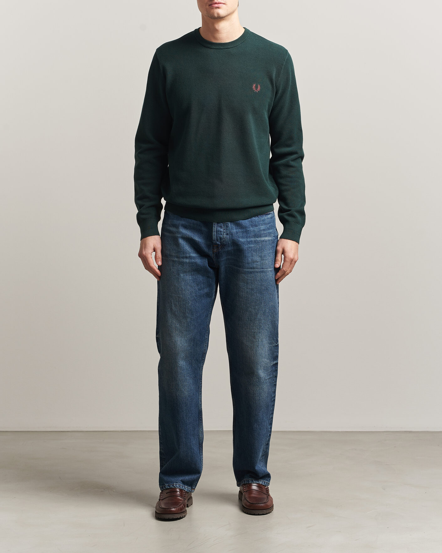Heren | Truien | Fred Perry | Piqué Stitched Sweater Grassroots Green