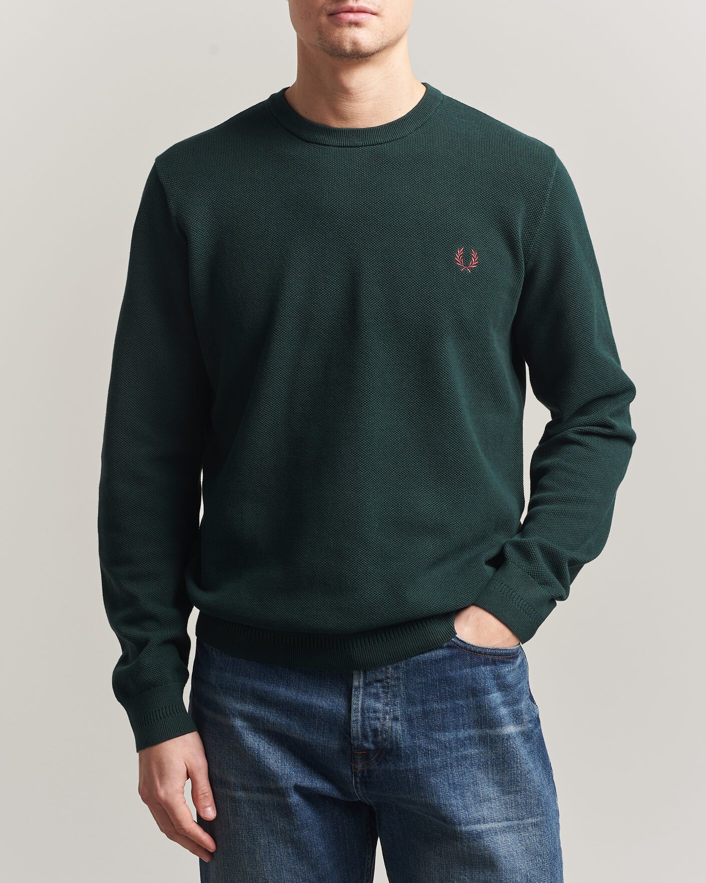 Heren | Truien | Fred Perry | Piqué Stitched Sweater Grassroots Green