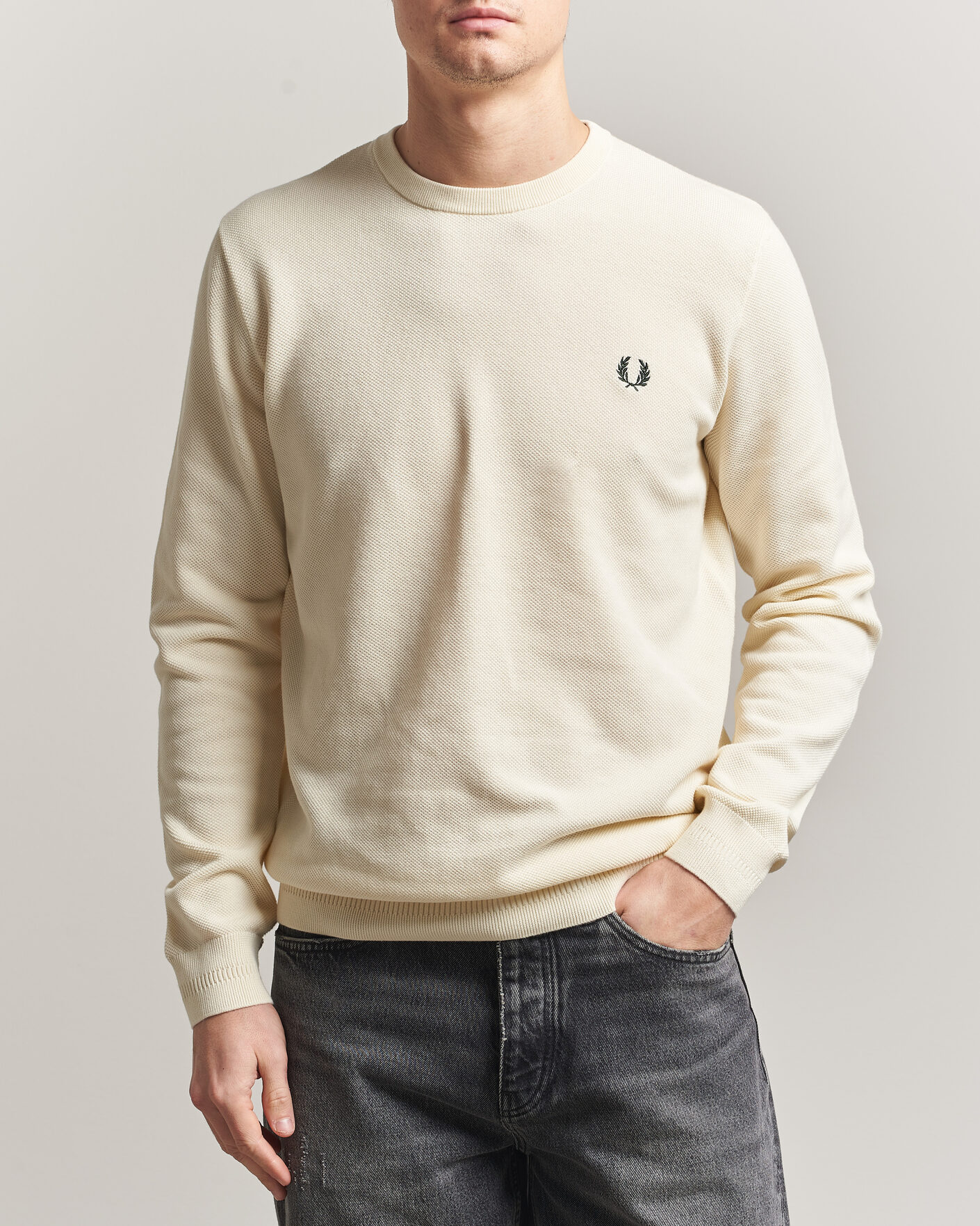 Heren | Truien | Fred Perry | Piqué Stitched Sweater Ecru