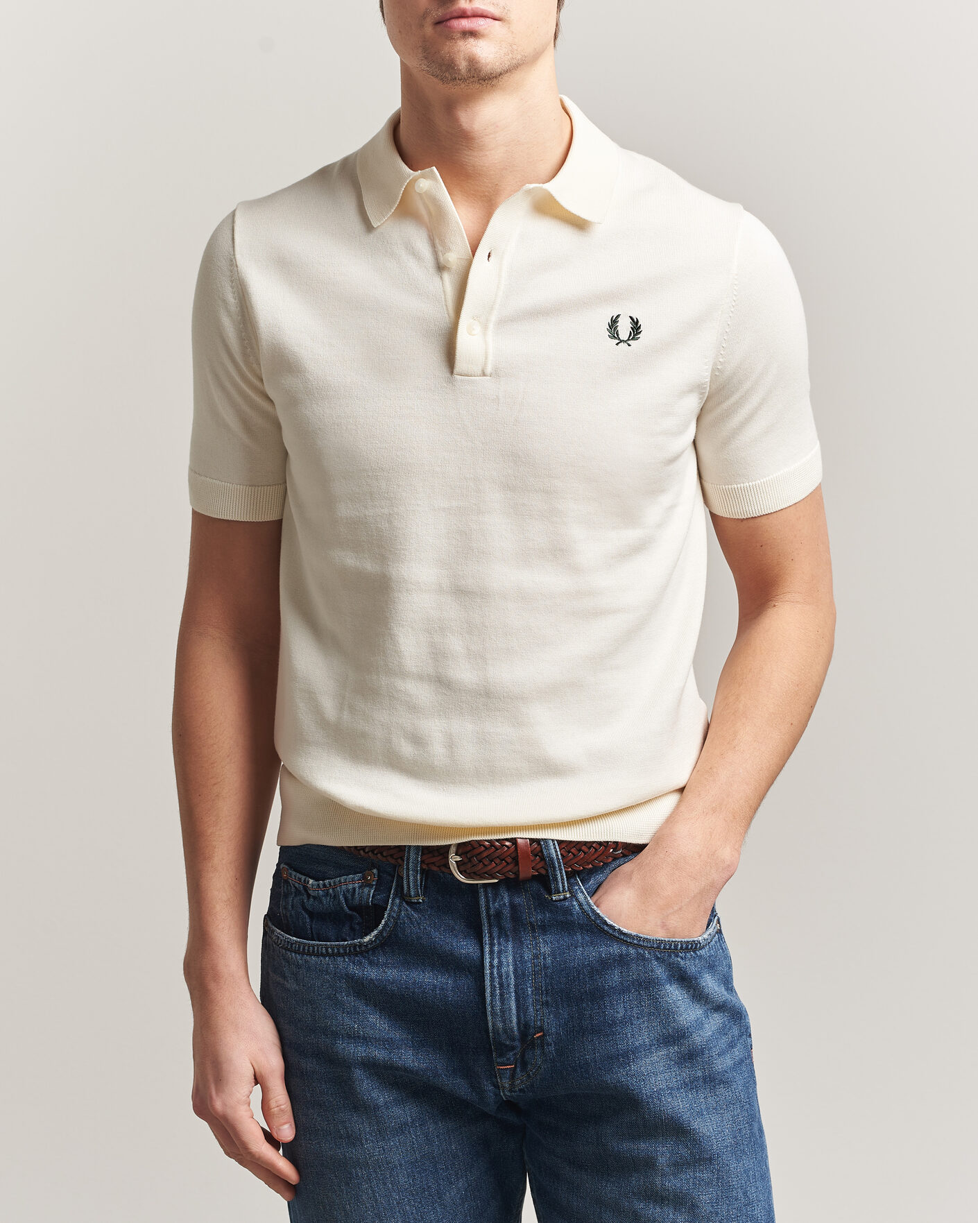 Homme | Polos | Fred Perry | Cotton Knitted Polo Ecru
