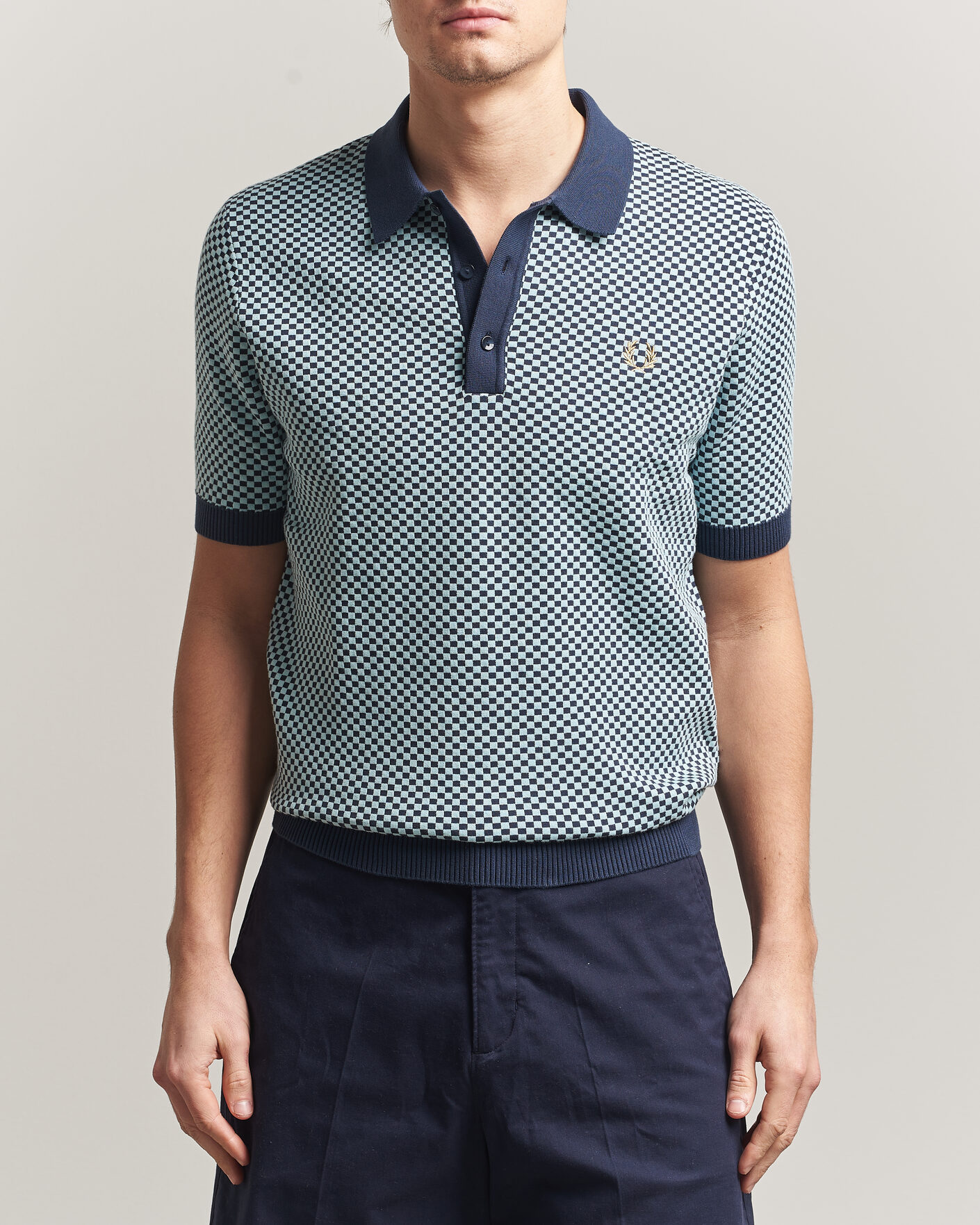 Heren | Polo's | Fred Perry | Checkboard Knitted Polo Dark Airforce