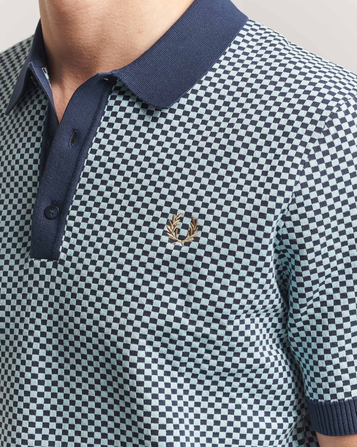 Homme | Polos | Fred Perry | Checkboard Knitted Polo Dark Airforce