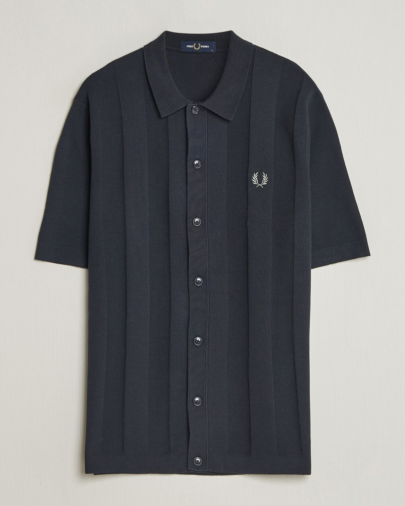 Homme | Chemises | Fred Perry | Tonal Vertical Striped Knitted Shirt Navy