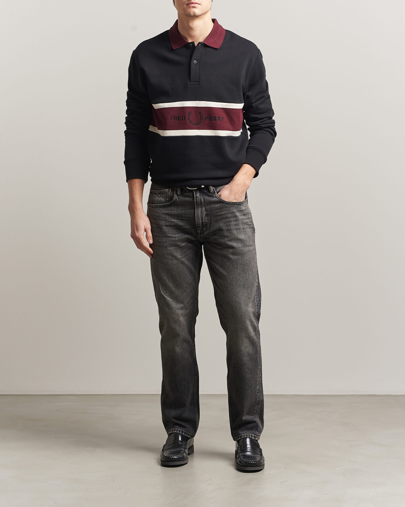 Homme | Pulls Et Tricots | Fred Perry | Embroidered Paneled Polo Sweater Black