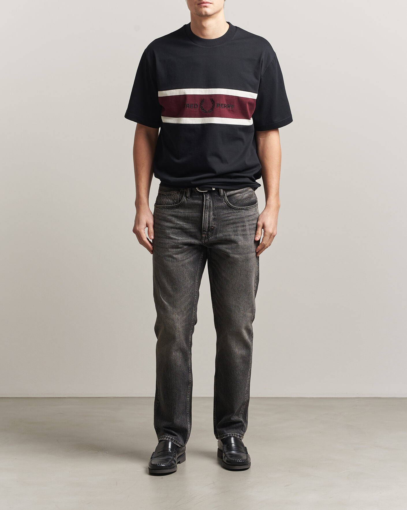 Heren | T-shirts | Fred Perry | Embroidered Paneled T-Shirt Black