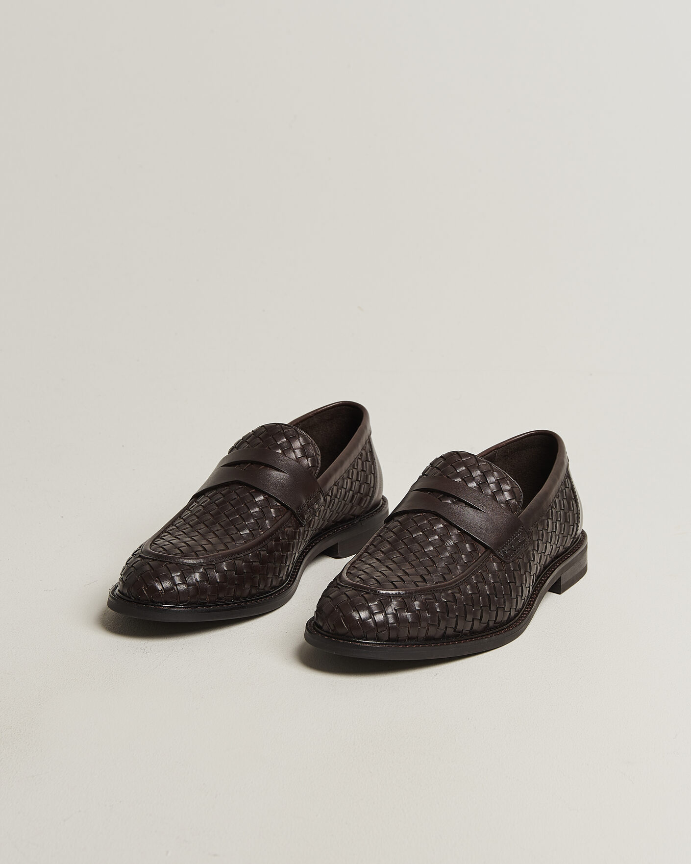 Heren | Instappers | GANT | Lozham Braided Leather Loafer Dark Brown