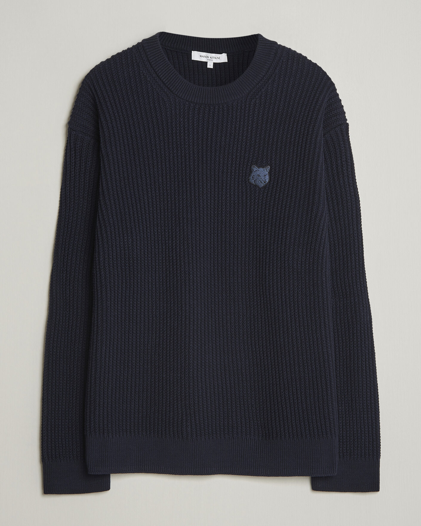 Homme | Pulls Et Tricots | Maison Kitsuné | Tonal Fox Head Rib Knitted Sweater Navy